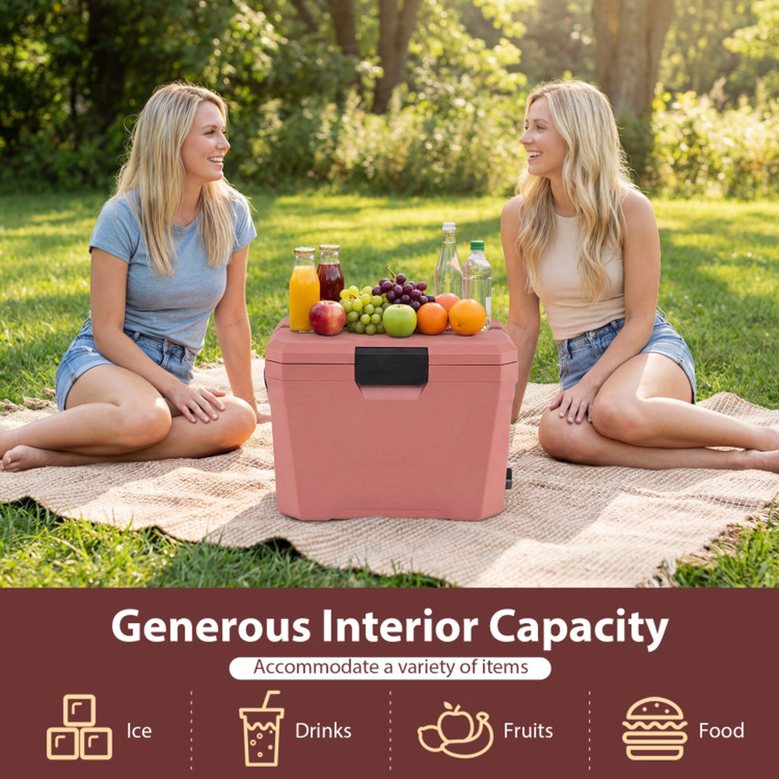 SUGIFT Triple-Layer Insulated Hard Shell Cooler Ice Chest 110-lb Capacity 21-Qt with 2 Cup Holders Pink