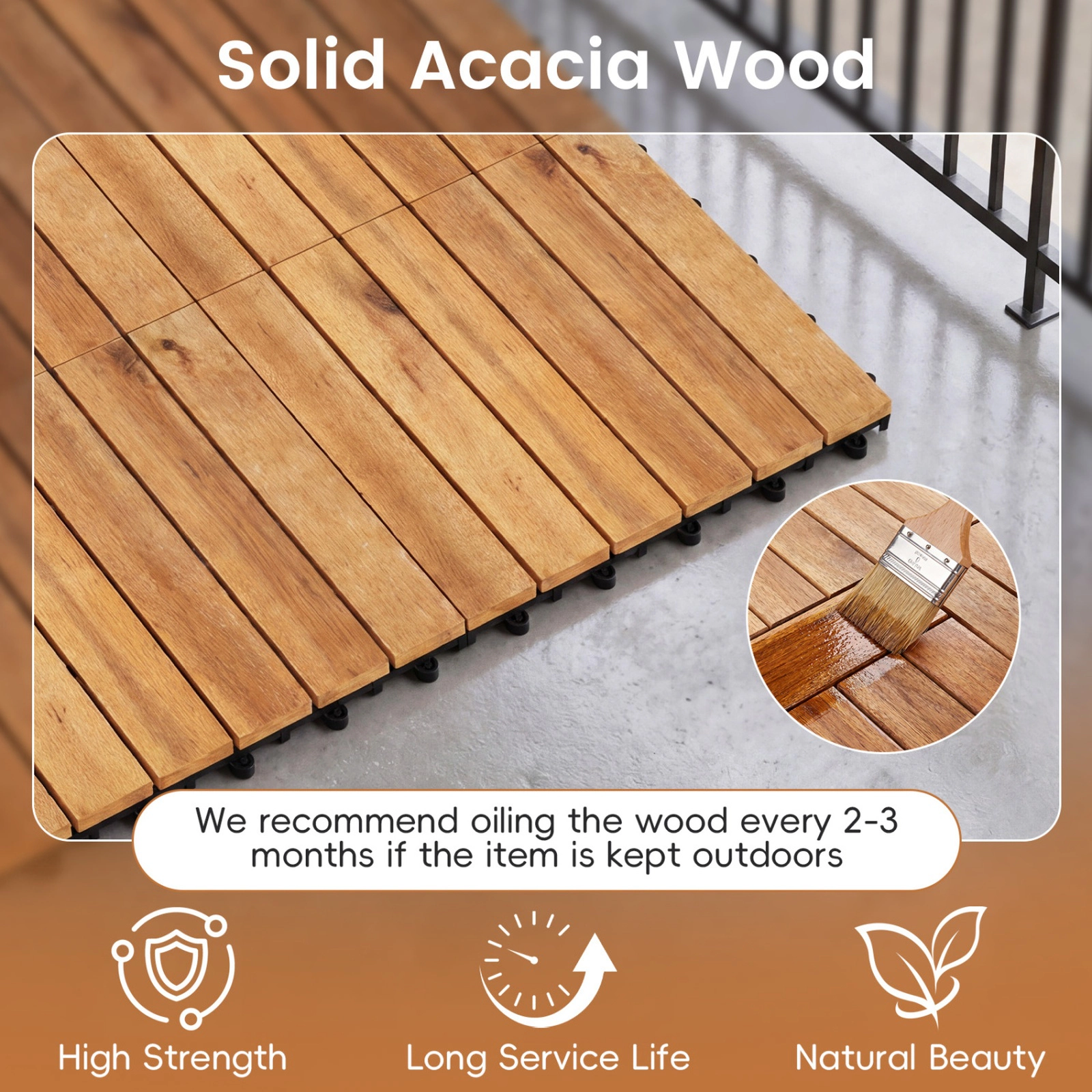 SUGIFT Natural 27-Piece Acacia Wood Deck Tiles with Raised Drainage Base 12-in W 12-in D 500-lb Tile Capacity
