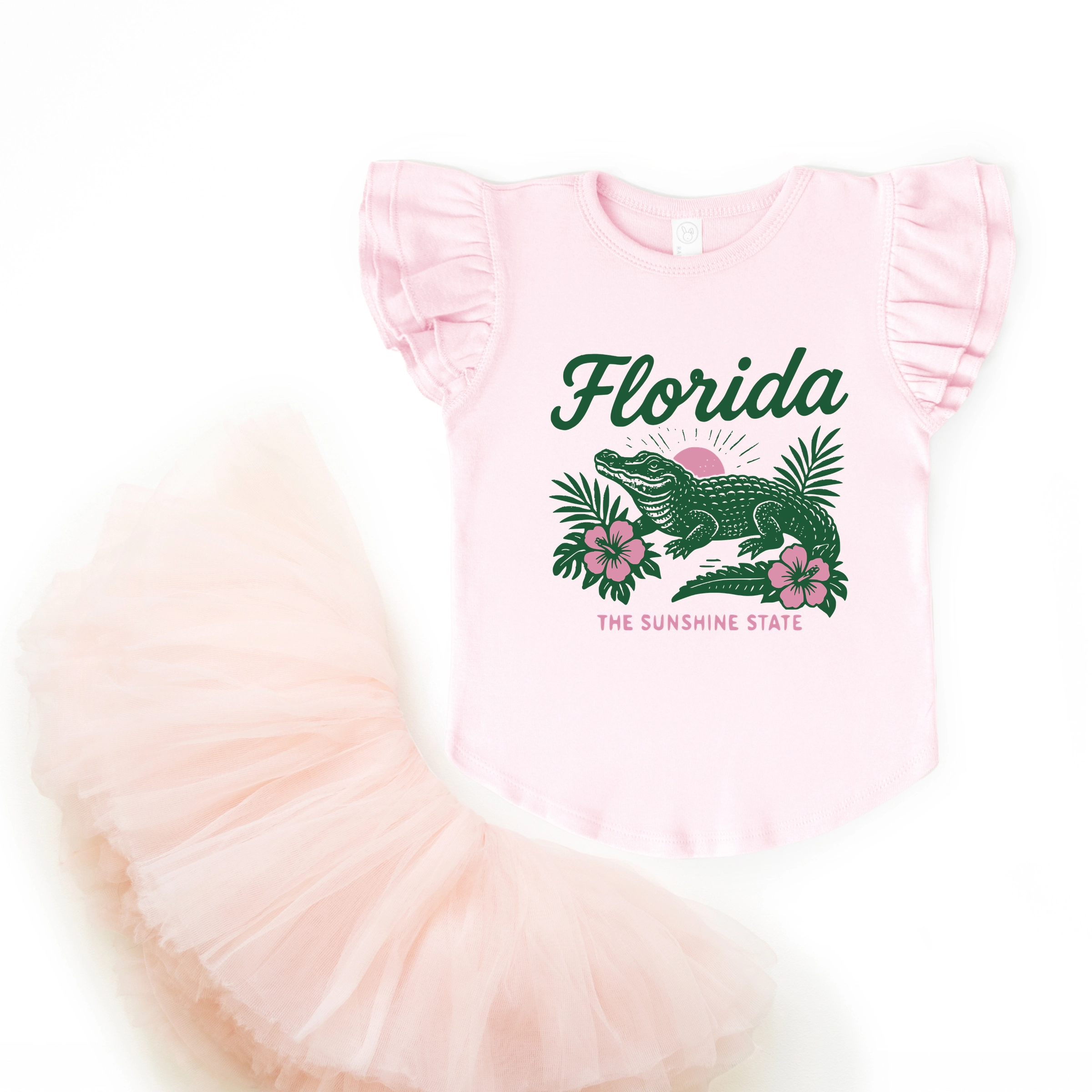 The Juniper Shop - Girl's Flutter Sleeve Graphic T-Shirt Florida Alligator