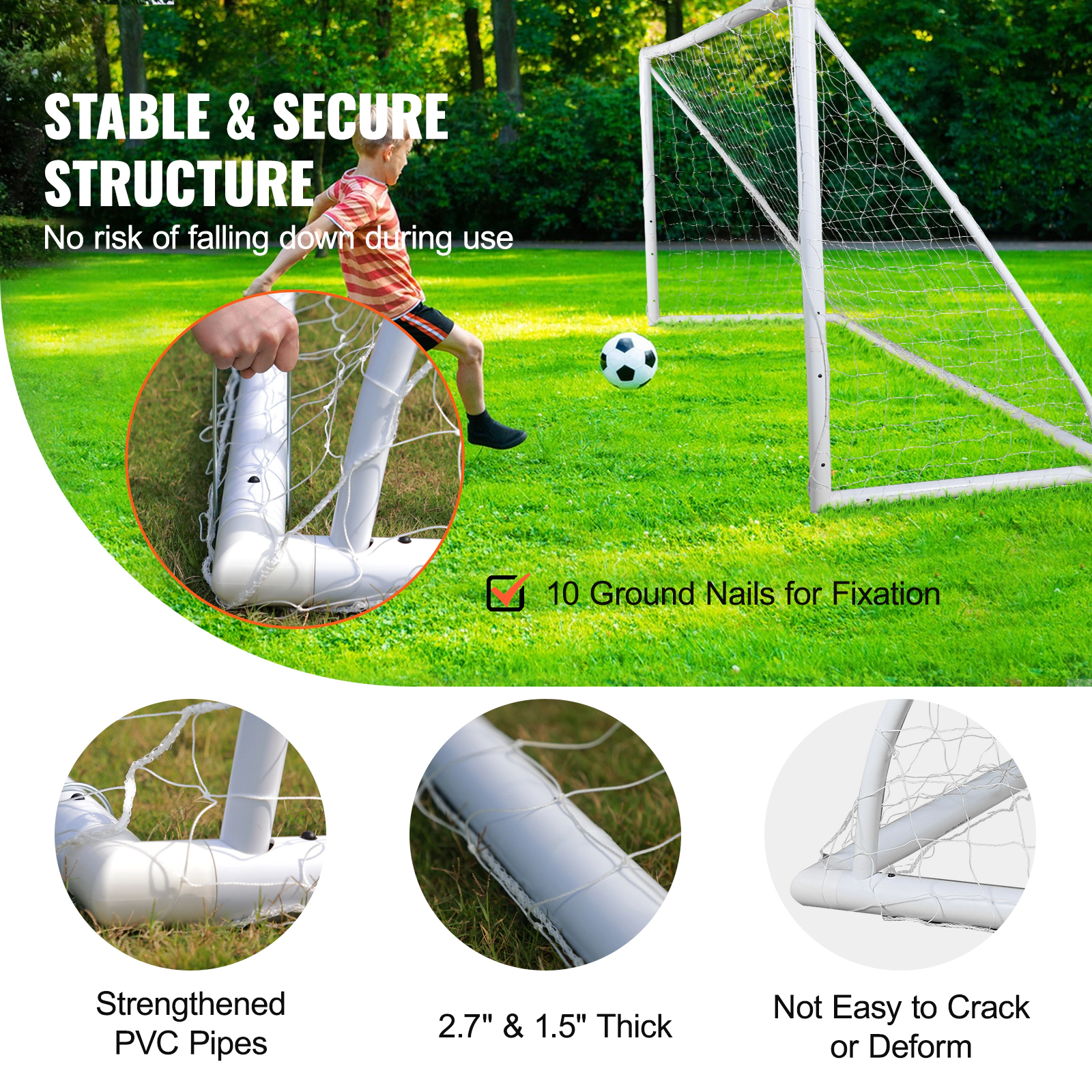 HONGGE Soccer Goal PVC Soccer Goal for Backyard with PE Net, Portable Weatherproof Set, with High-Strength PE Net