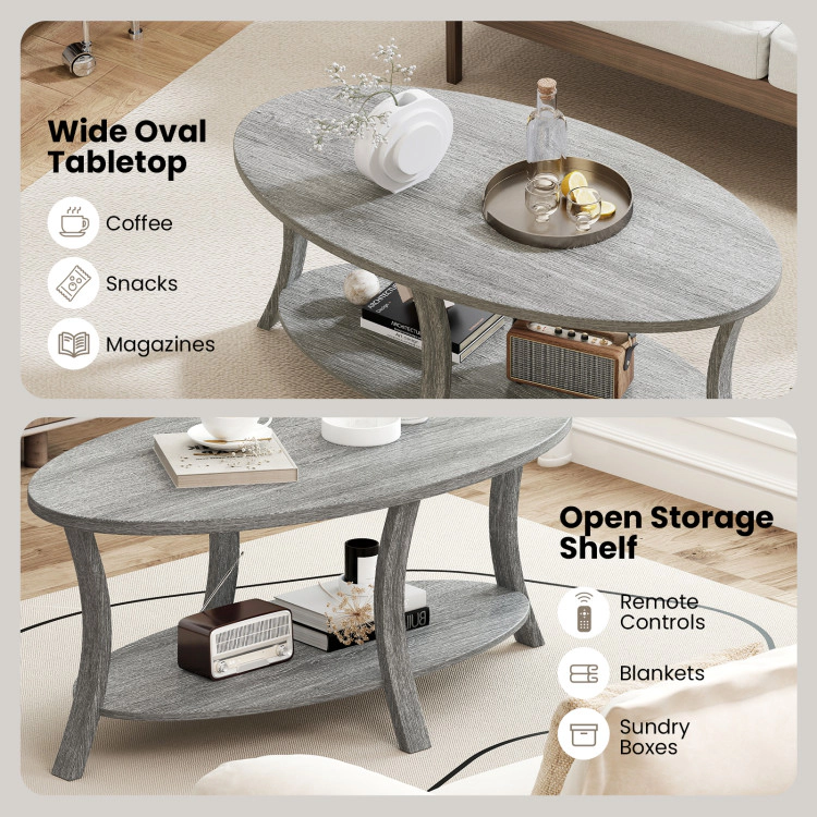 Hivvago Contemporary Oval Center Table with Dual Layers for Display and Storage