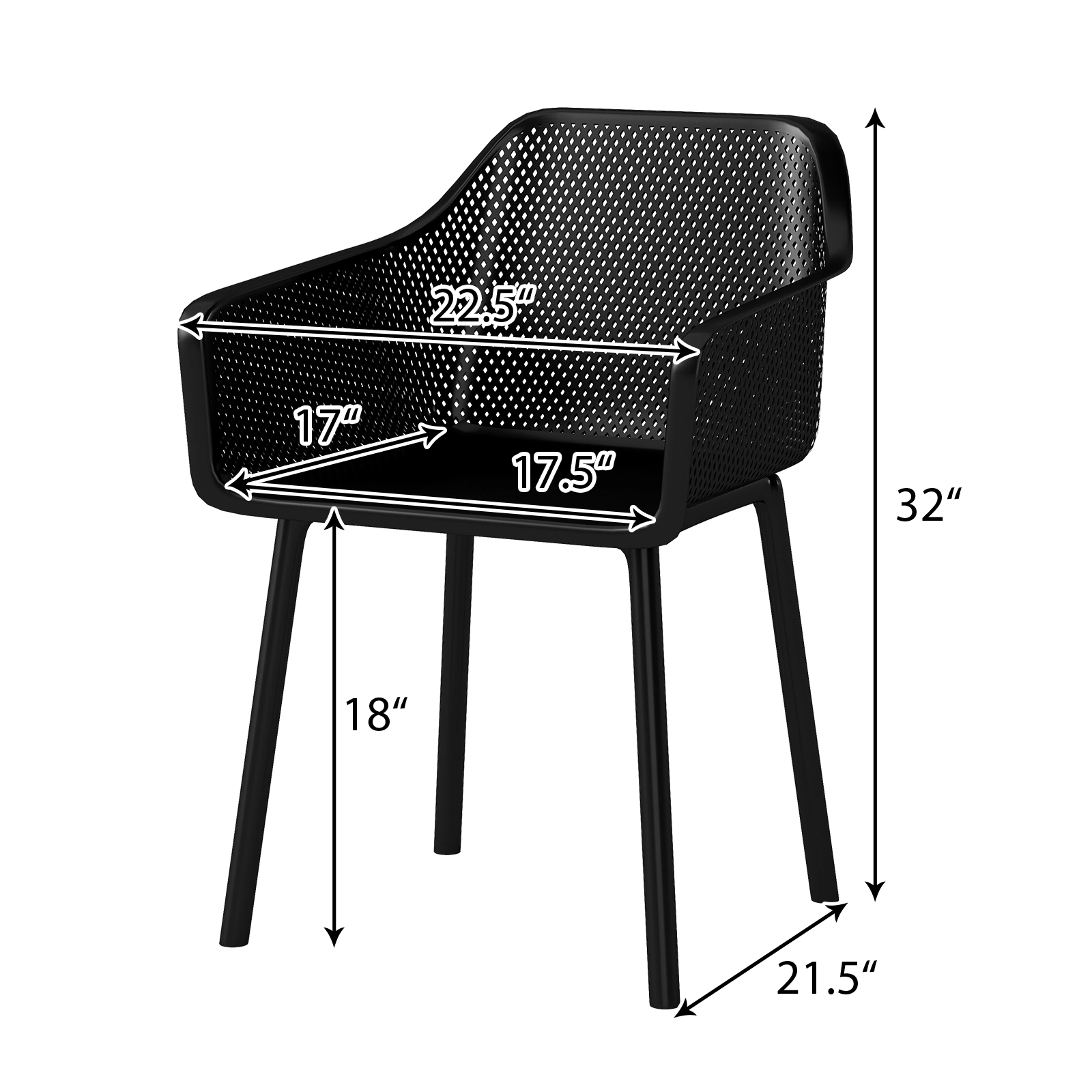 SUGIFT Set of 4 Black Plastic Dining Chairs with Mesh Backrest and Armrests