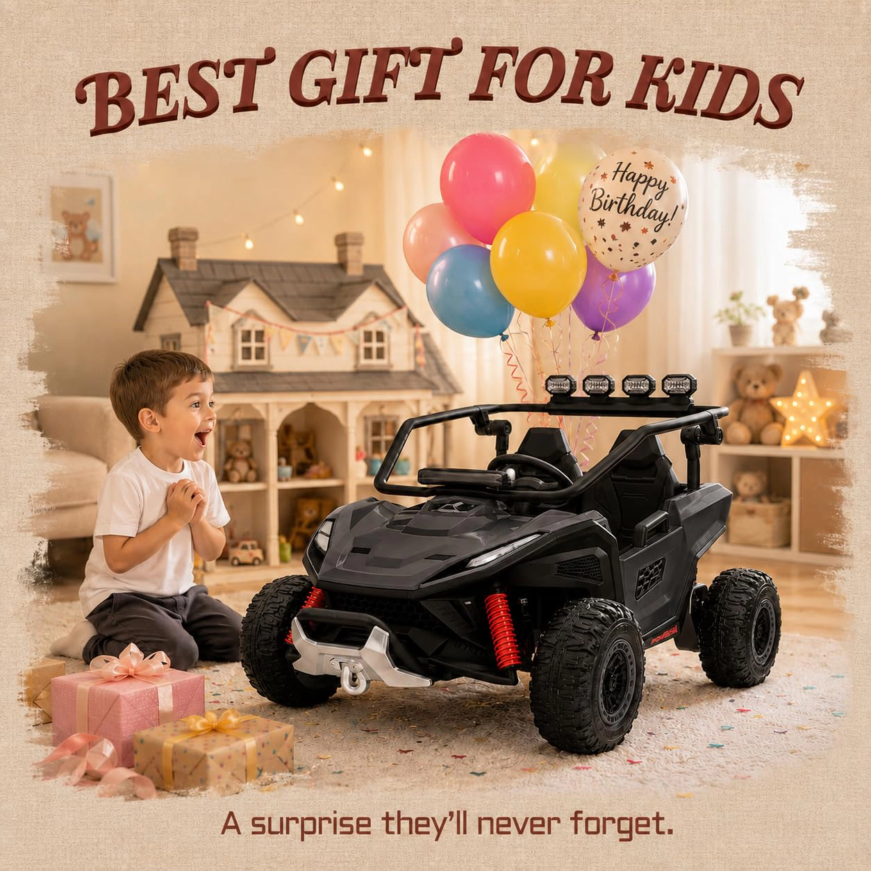 12V Kids Ride On UTV 2 Seater Electric Car with Dual Motors, 2.4G Remote Control, 4WD and Rechargeable Battery
