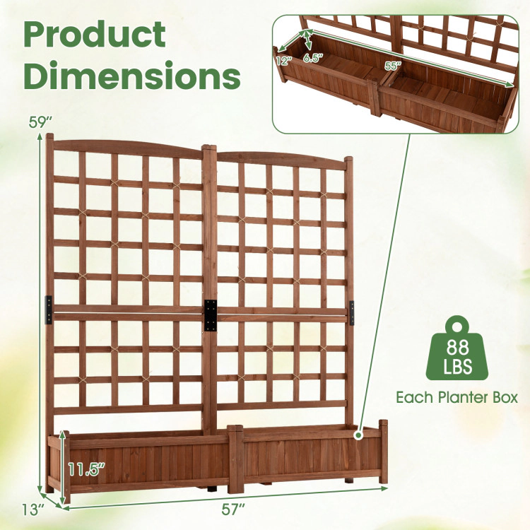 Hivvago Outdoor Dual Wooden Raised Garden Bed with Trellis and Drainage Holes