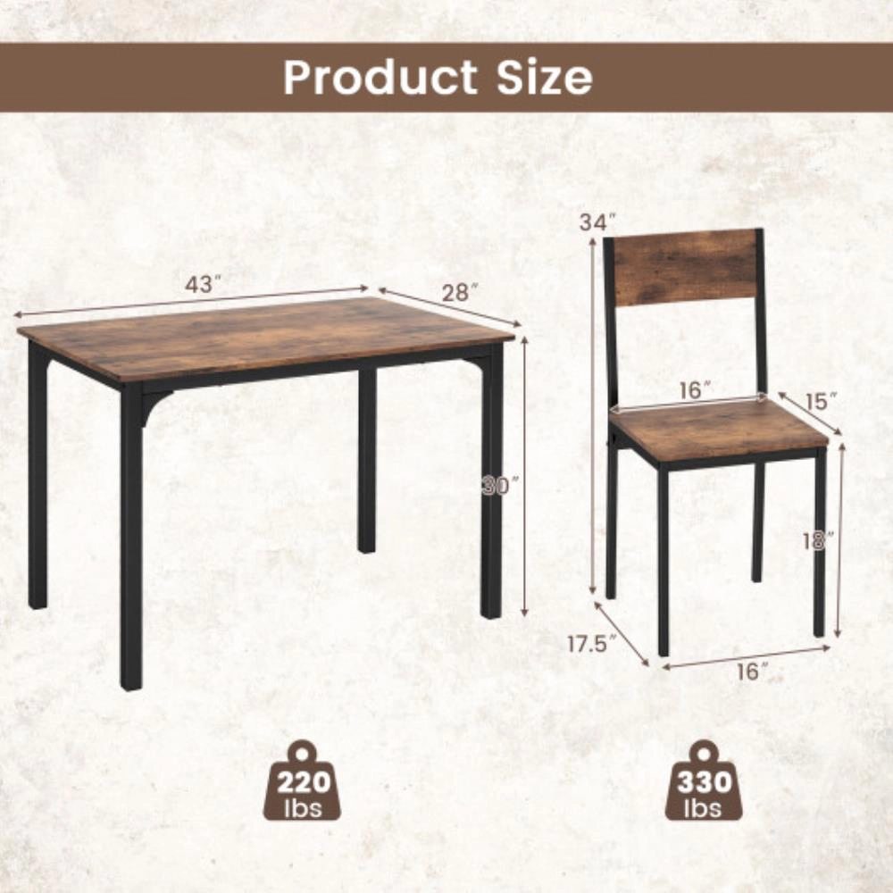Hivvago 5 Piece Dining Table Set Industrial Style Kitchen Table And Chairs For 4-Rustic Brown