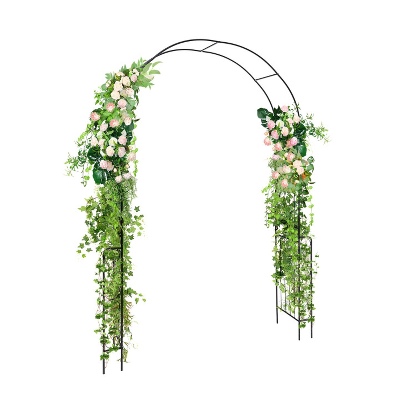 SUGIFT Metal Garden Arch Backdrop Stand with Fence for Climbing Plants 95-in Tall Black