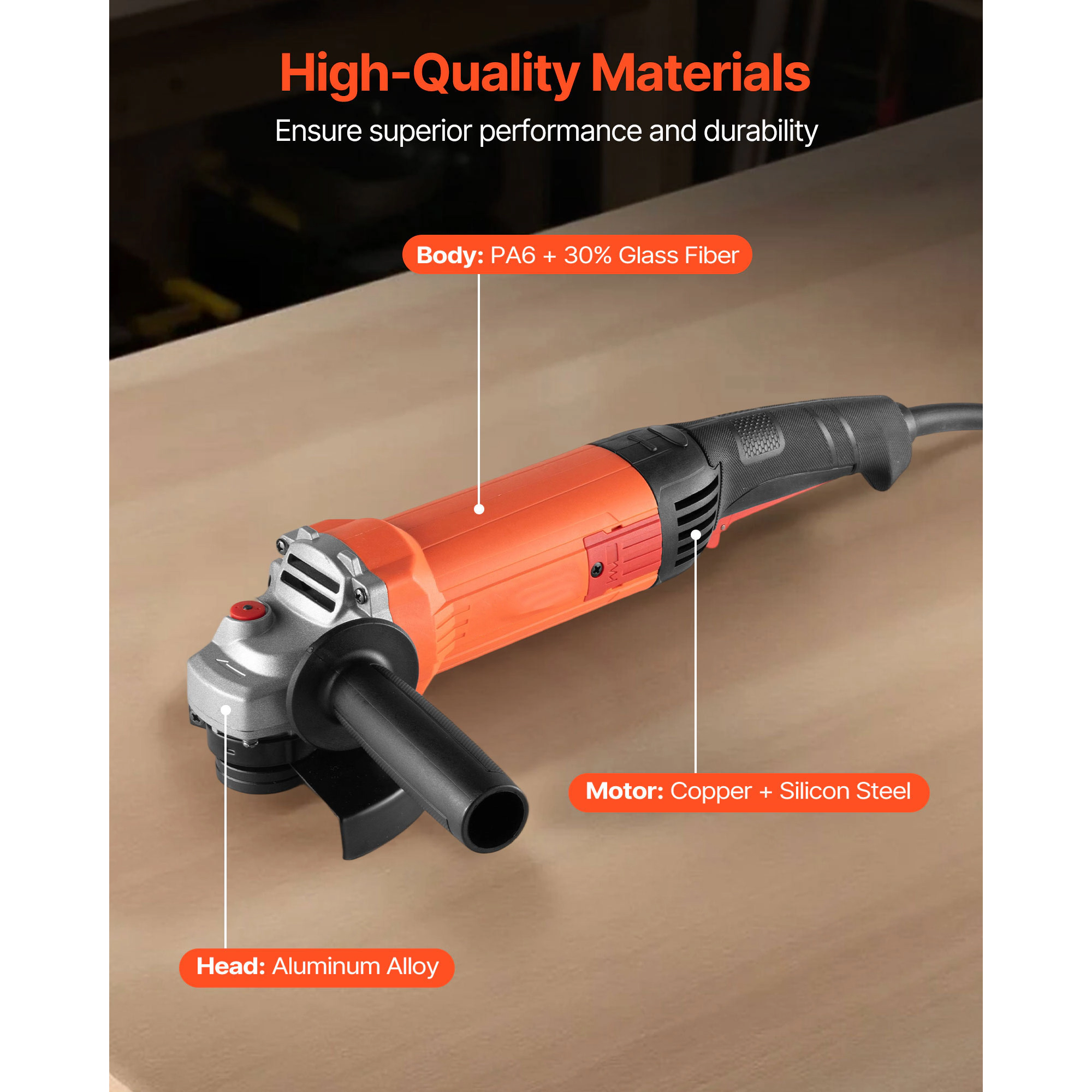 HONGGE Angle Grinder Electric Grinder Power Tool -Speed Corded Angle Grinders with 230° Adjustable Dust Guard for Metal