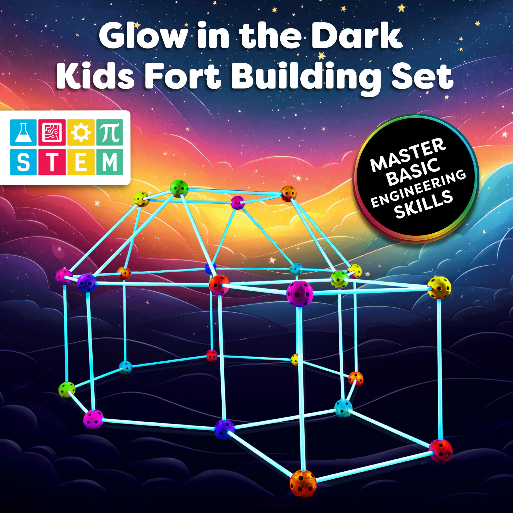 Power Your Fun Forts Construction Set, 90 Pieces Glow in the Dark Building Set with Stickers For Kids