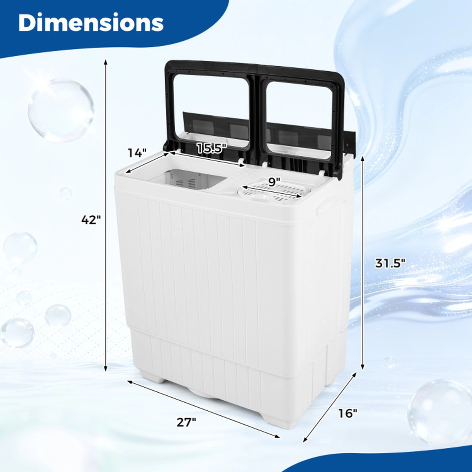 SUGIFT 18-lb Wash 8-lb Spin Twin Tub Portable Washing Machine with 9-in Spin Tub and 42-in Open Lid