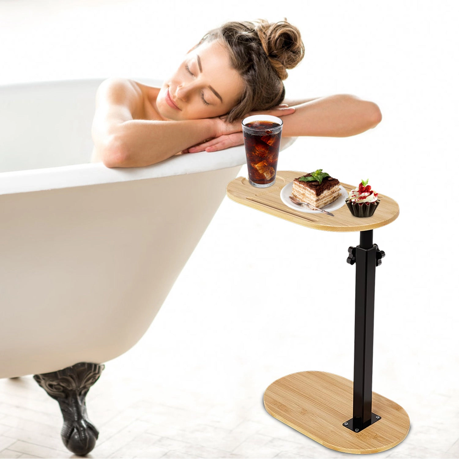 GBruno Adjustable Bamboo Bathtub Tray Table