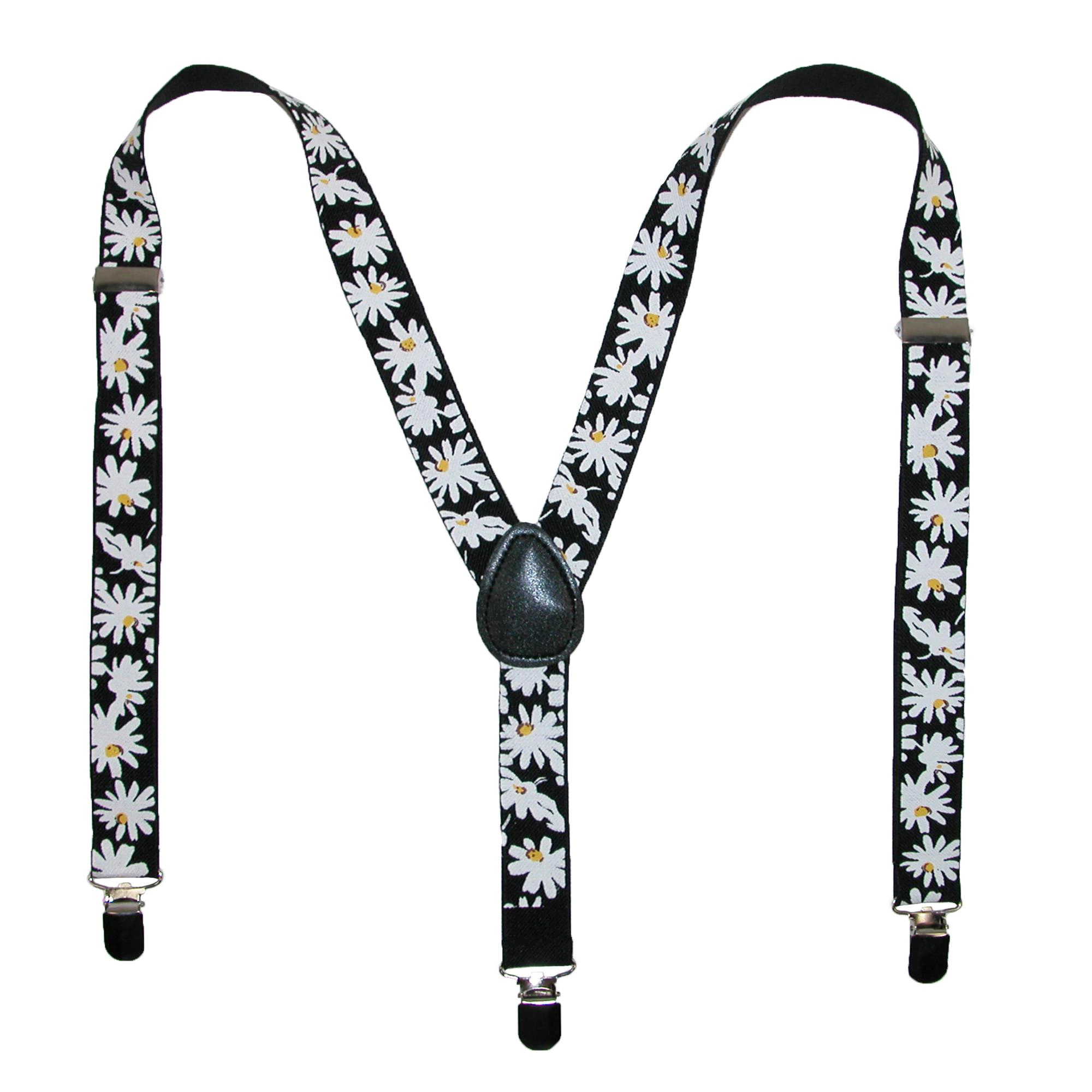 CTM Women's Elastic Daisy Print Clip-End Suspenders