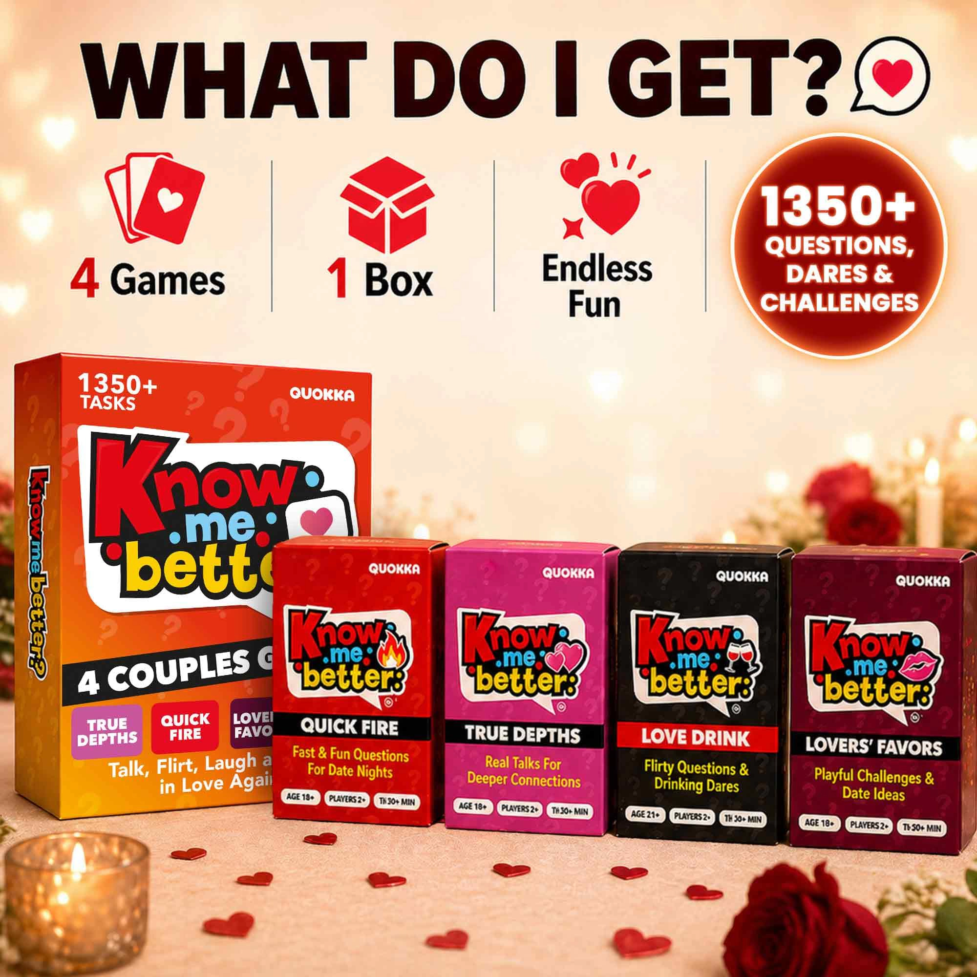 QUOKKA Couples Conversation and Date Night Card Game Set, Question Cards Interactive Activities for Two Players