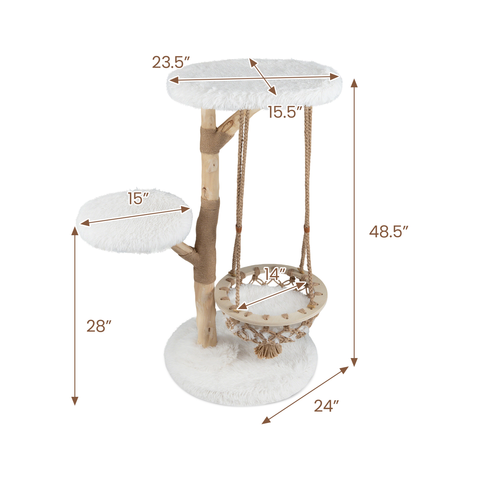 SUGIFT 48.5-in Solid Wood Cat Tree with Hanging Cradle Bed 23.5-in Top Perch Jute Post and 44-lb Layers