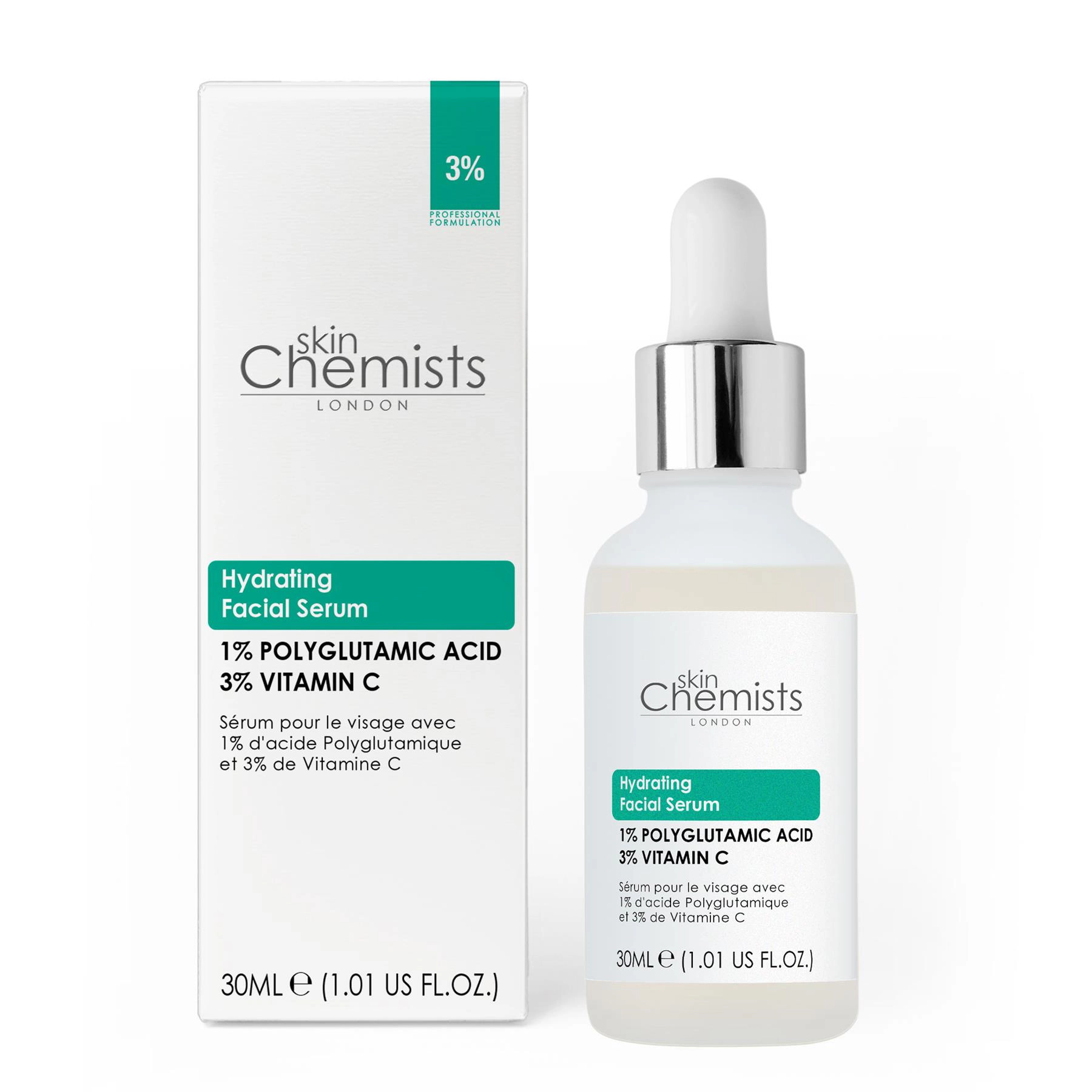 skinChemists Hydrating Polyglutamic Acid 1% Vitamin C 3% Facial Serum 30ml