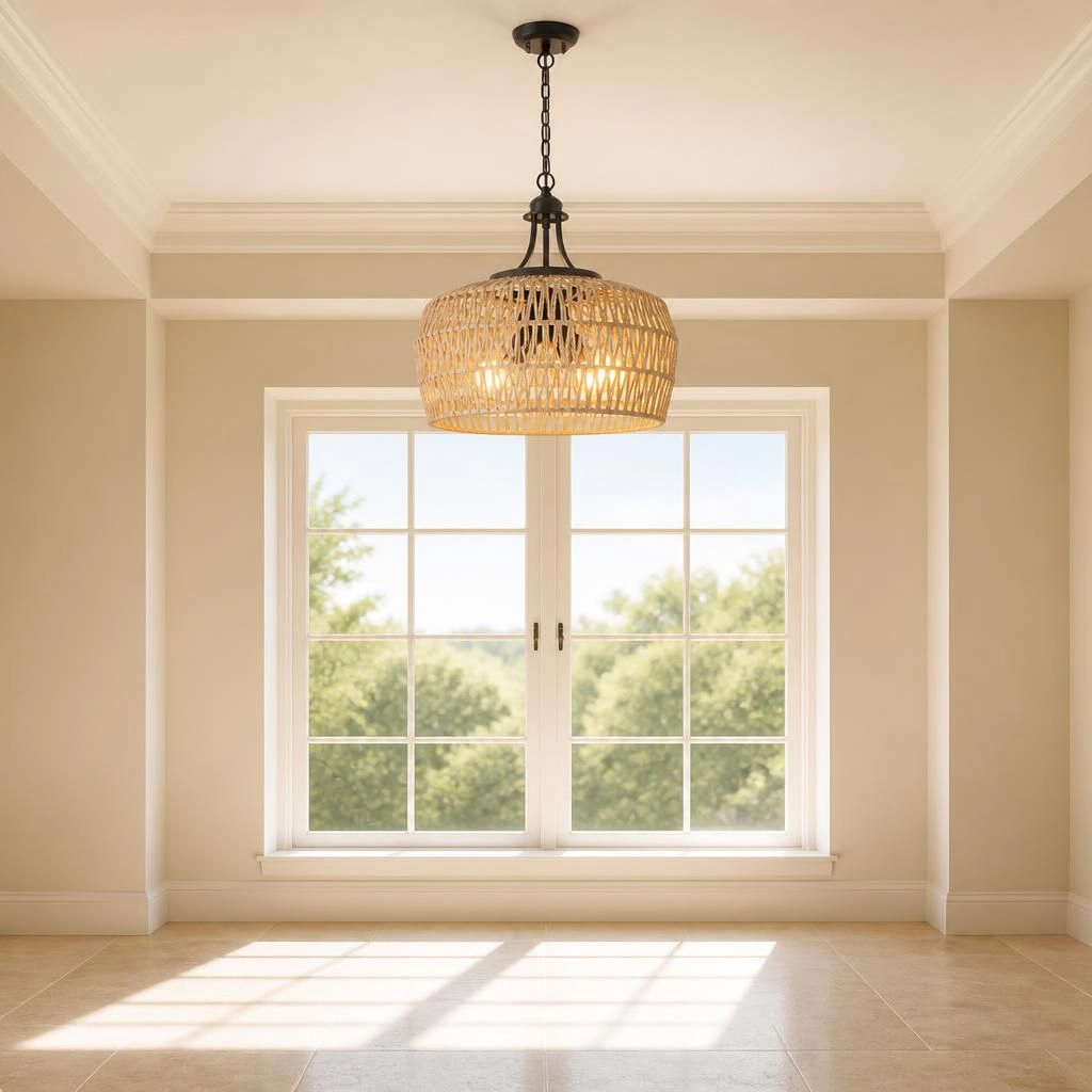 ELEMENT ACE Handwoven Rattan Metal Flush Mount Ceiling Light