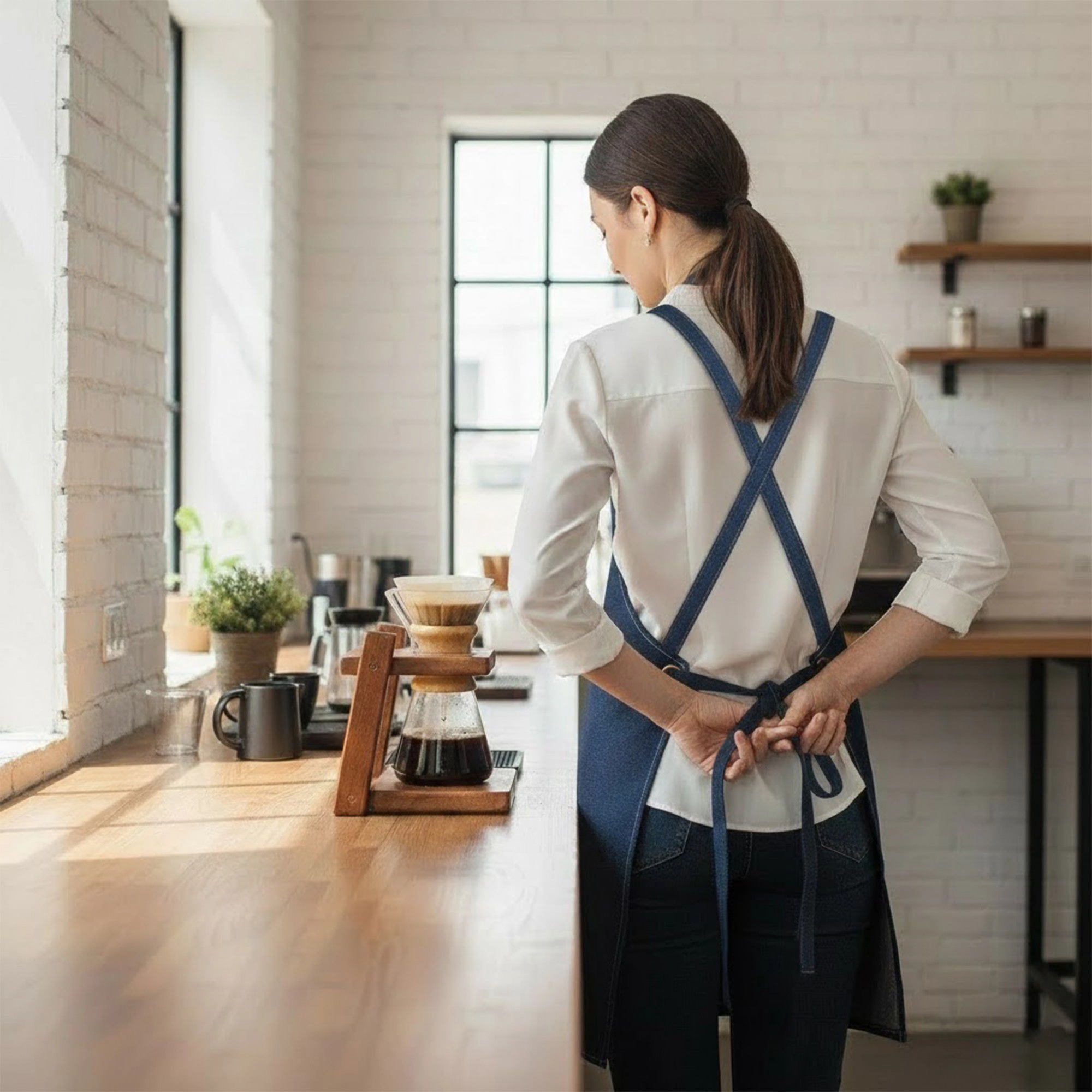 Alilang Women Adjustable Cross Back Denim Utility Apron with Multi Pocket Storage and Reinforced Hardware