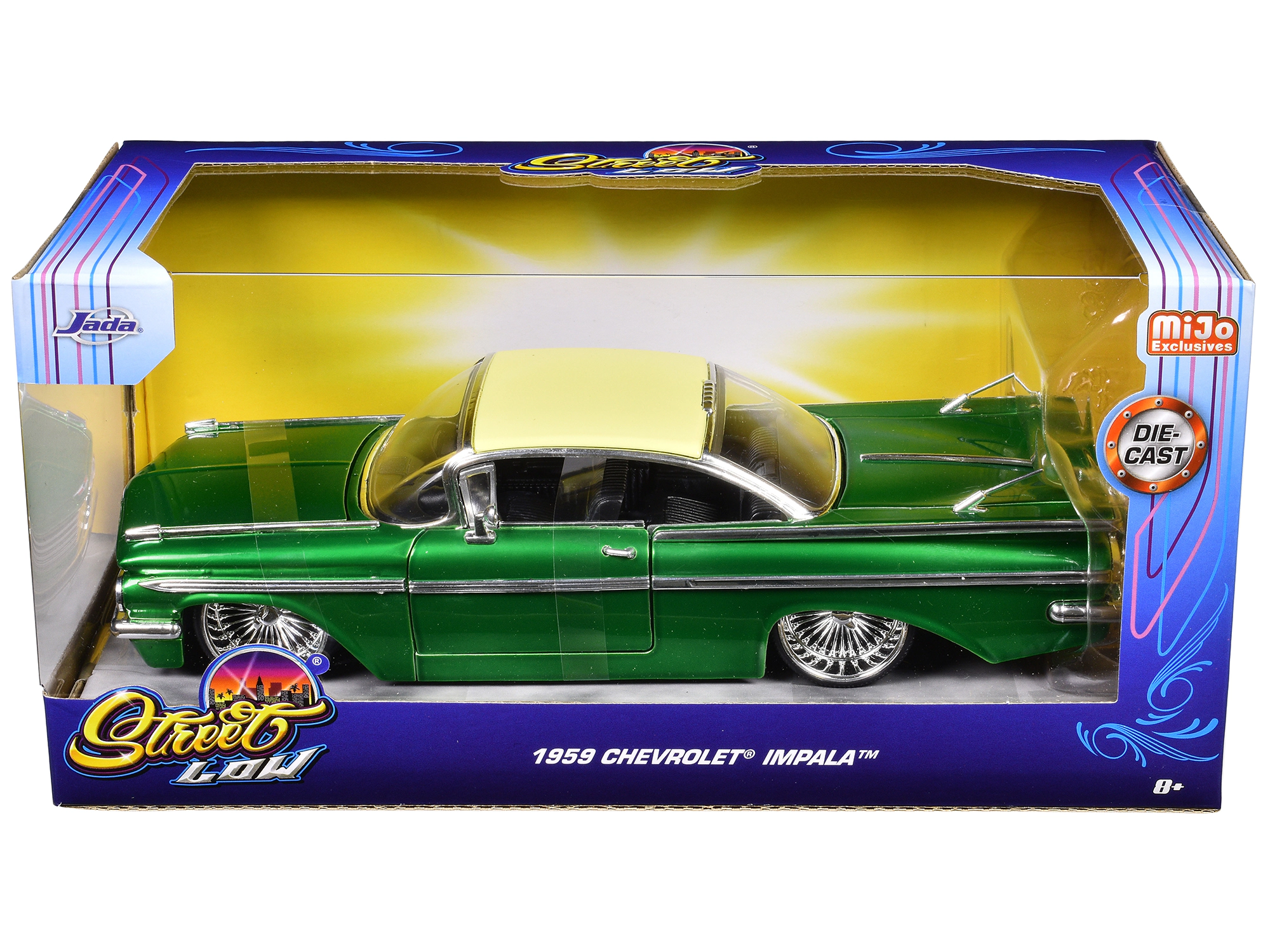Jada 1959 Chevrolet Impala Lowrider Green Metallic with Cream Top and DUB Wire Wheels "Street Low" Series 1/24