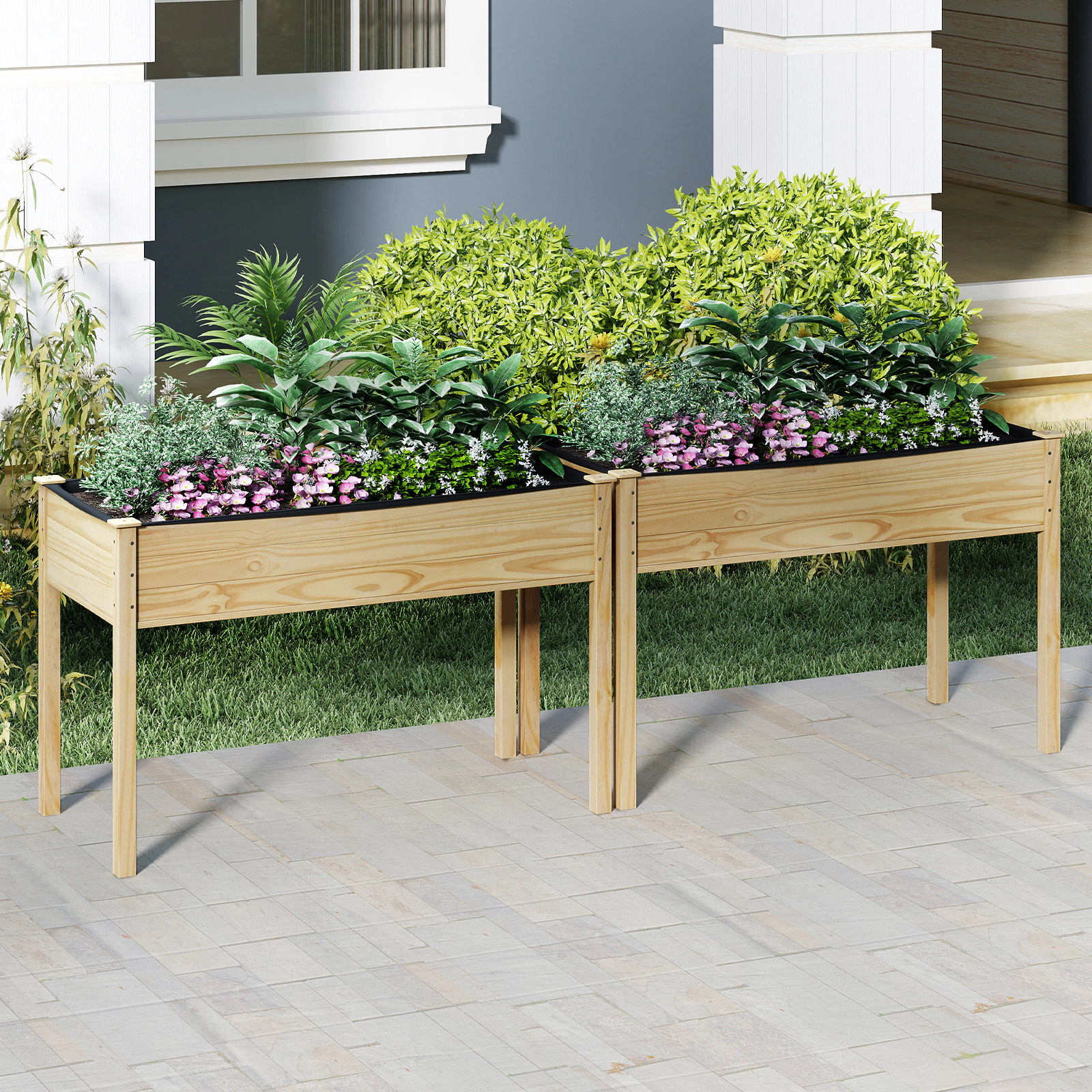 LJG Wooden Raised Vegetable Garden Bed Elevated Grow Vegetable Planter
