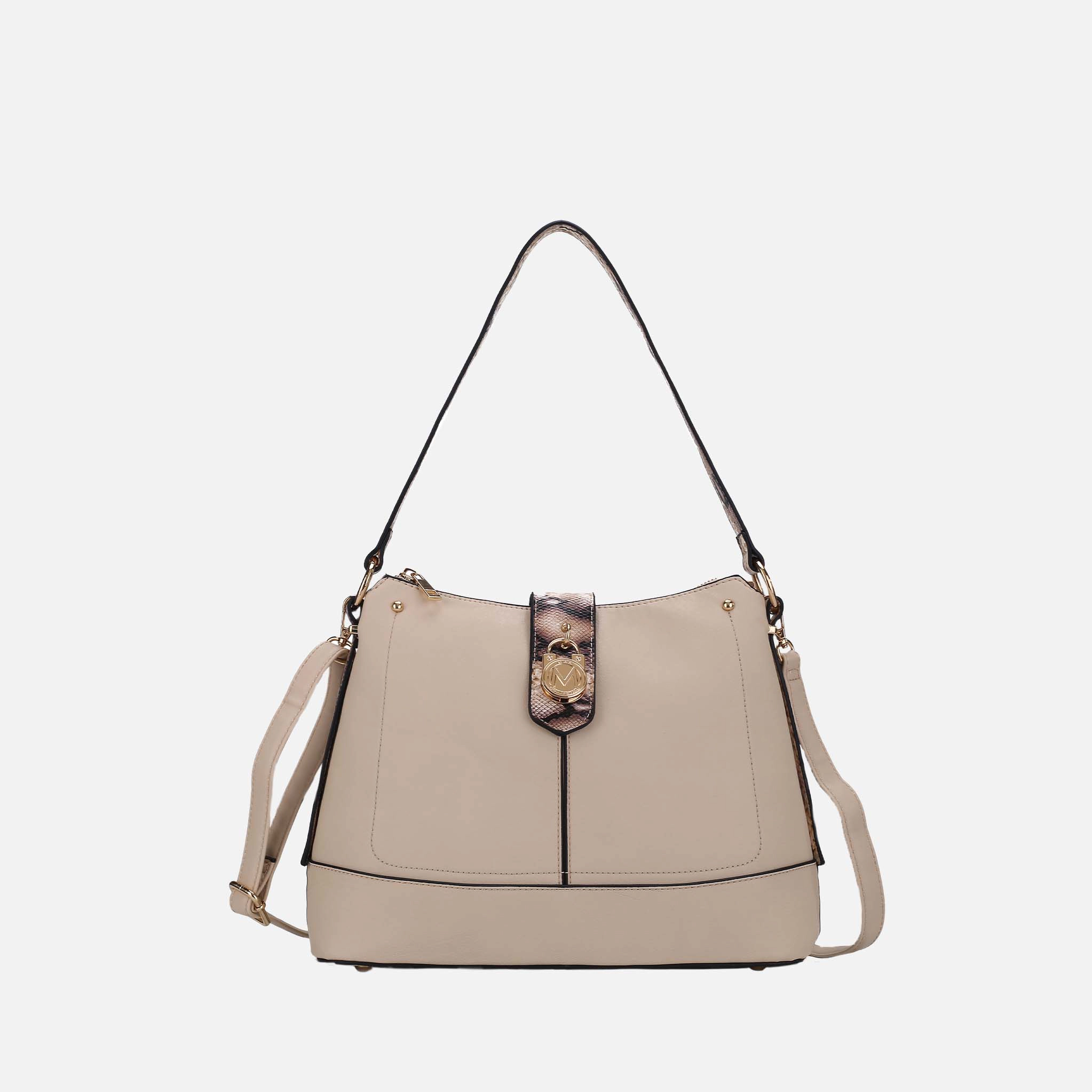 Mia K Collection Ezra Shoulder Bag - Vegan Leather, Snake-Embossed Trim, Removable Strap