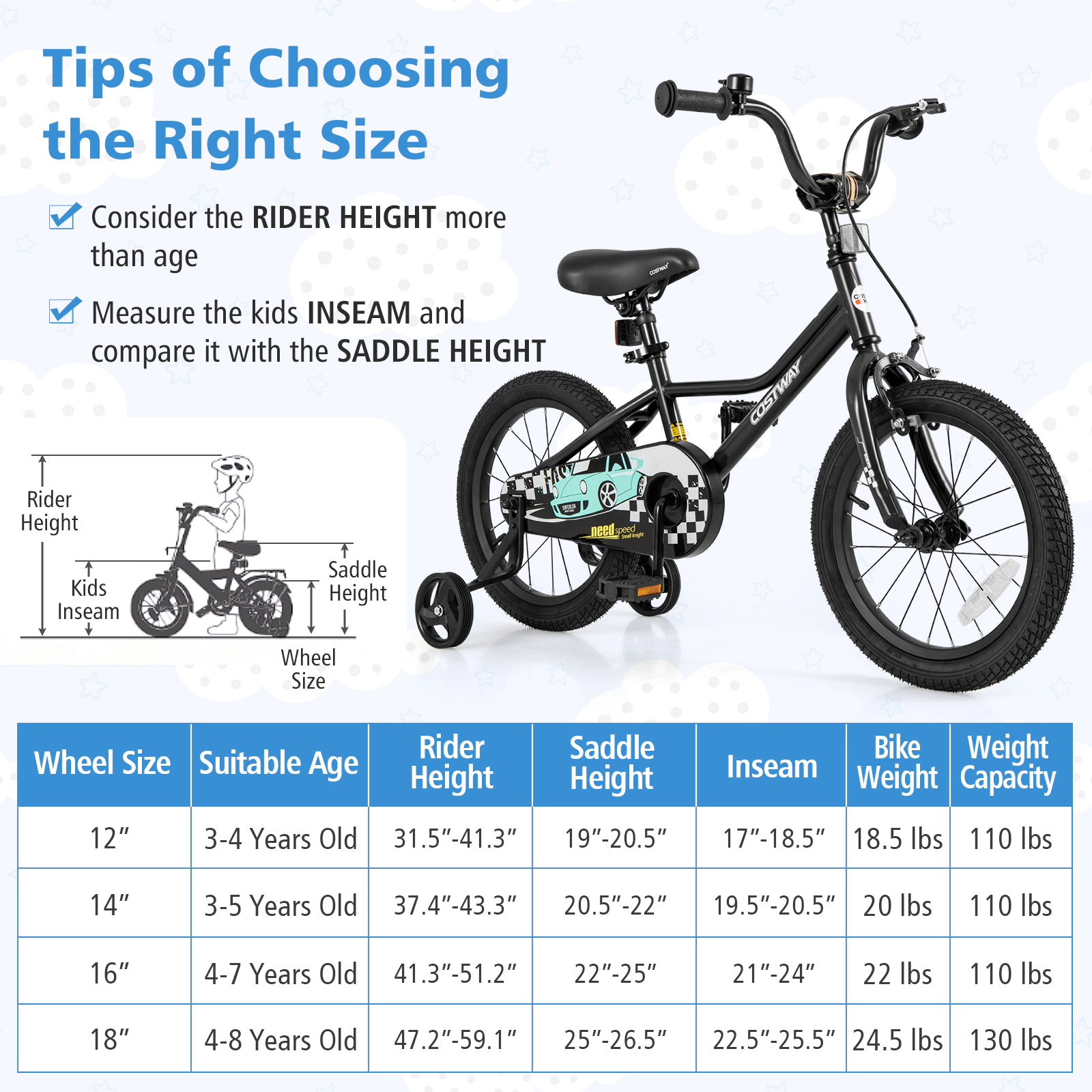 LJG Kids Bike Adjustable with Low-Step Frame
