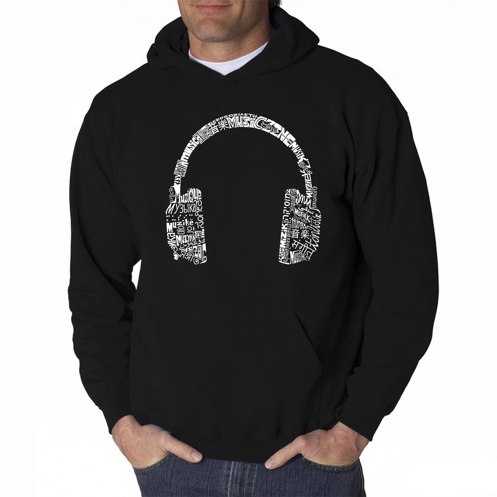 LA Pop Art Headphones - Languages Mens Word Hooded Sweatshirt