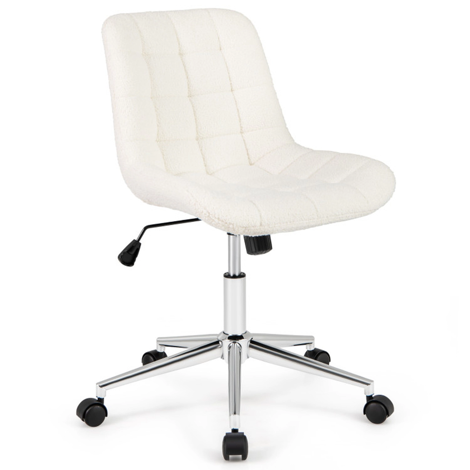 SUGIFT Teddy Fleece Armless Curved Backrest Swivel Vanity Office Chair 26.5-in x 26.5-in x 31.5-in 250-lb White