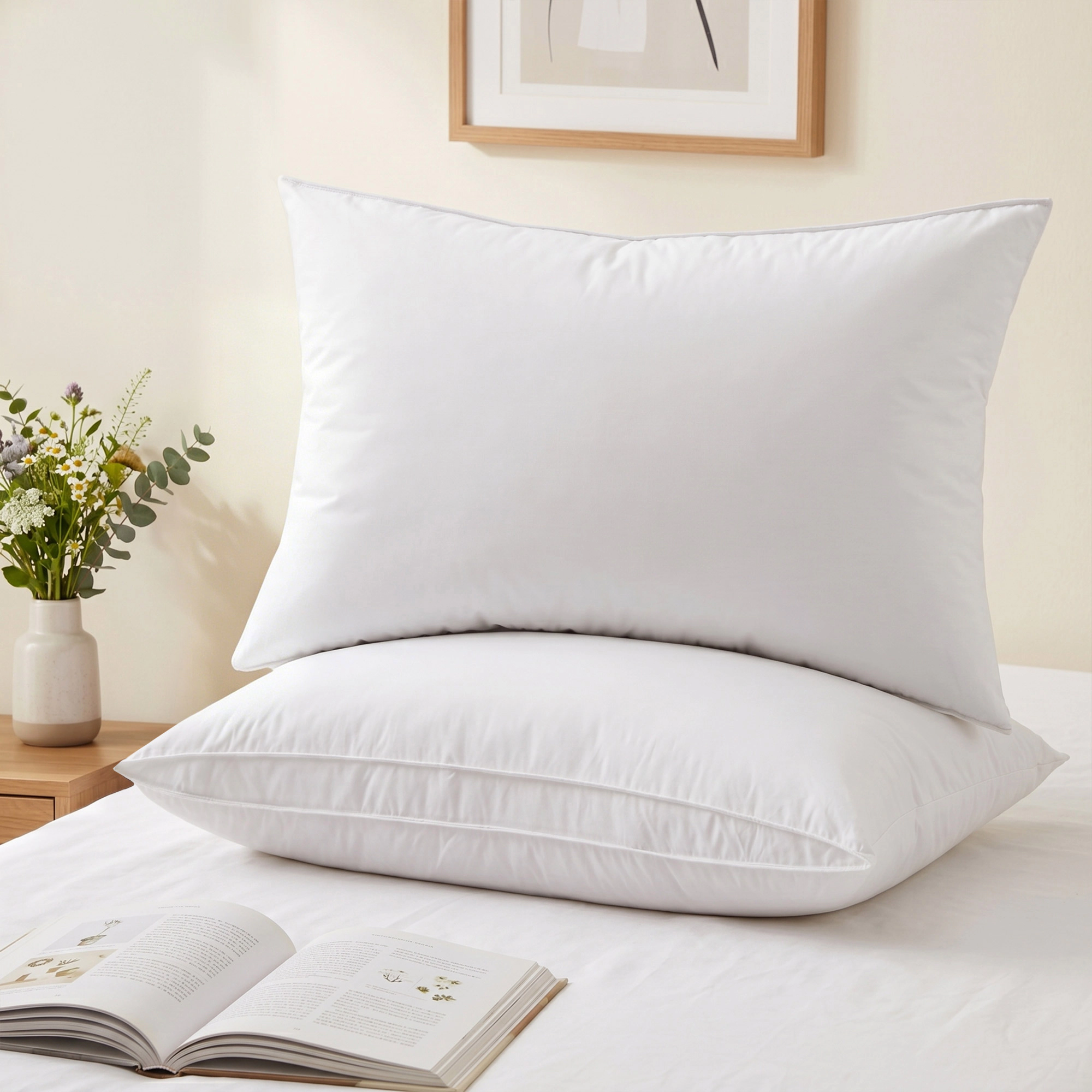 PEACENEST Luxury Goose Feather Gusseted Pillow Set of 2