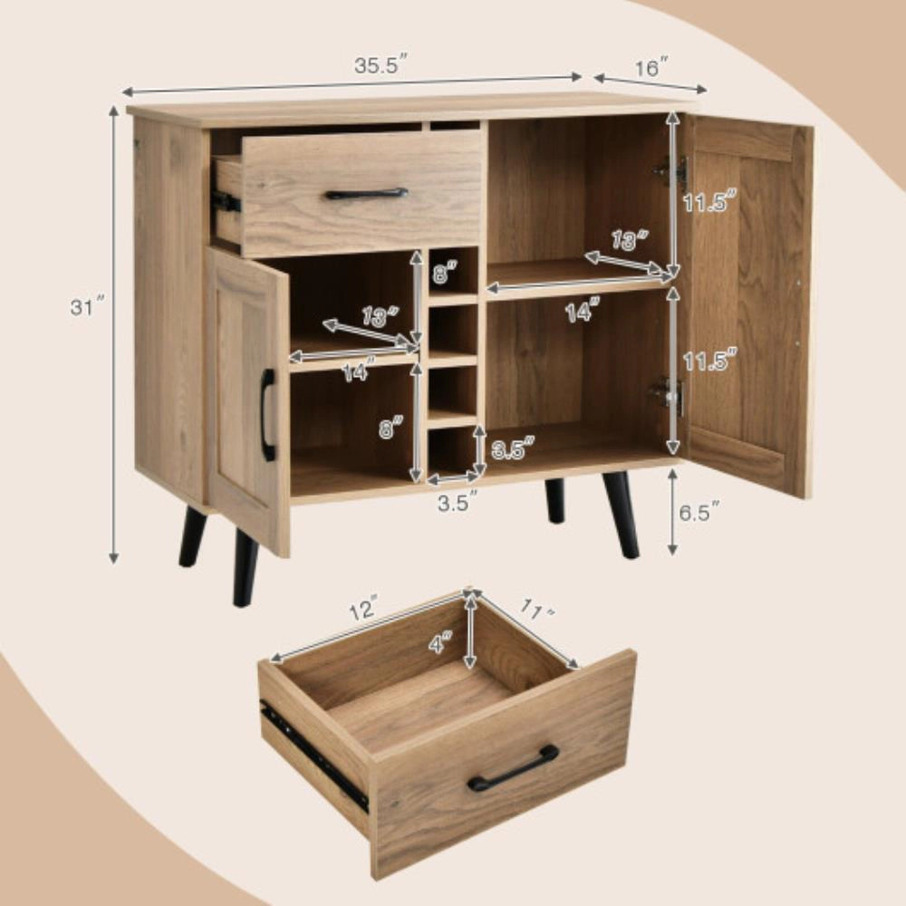 Hivvago 2-Door Buffet Sideboard With 6-Bottle Wine Rack Drawer