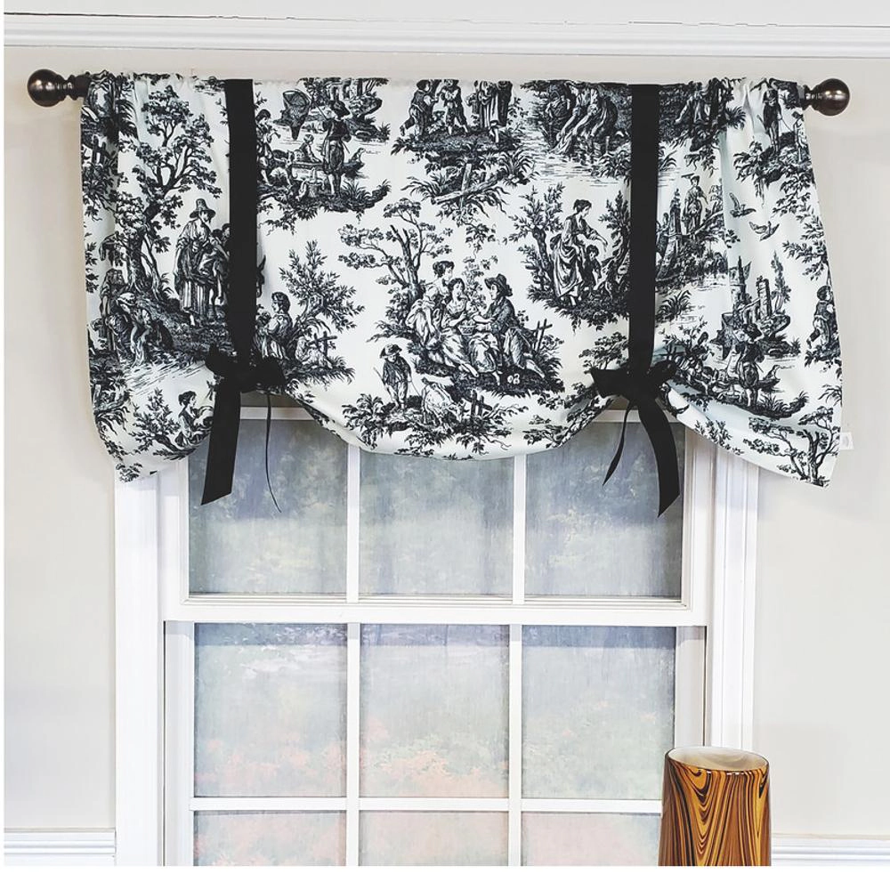 RLF Home Modern Design Classic Pique Tie-Up Window Valance 50" x 18" Black