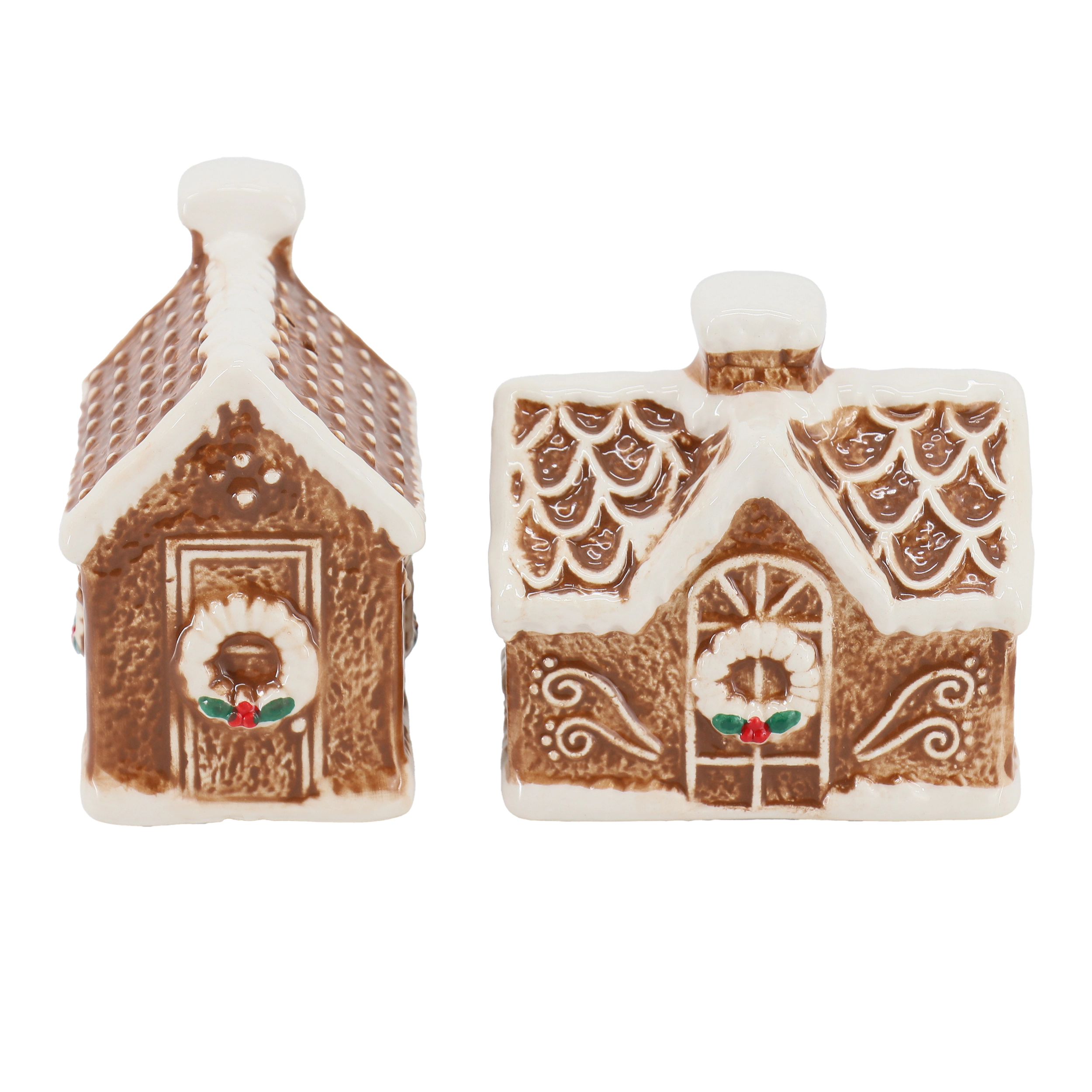 Martha Stewart Ceramic Gingerbread House Salt and Pepper Shaker Set in Brown