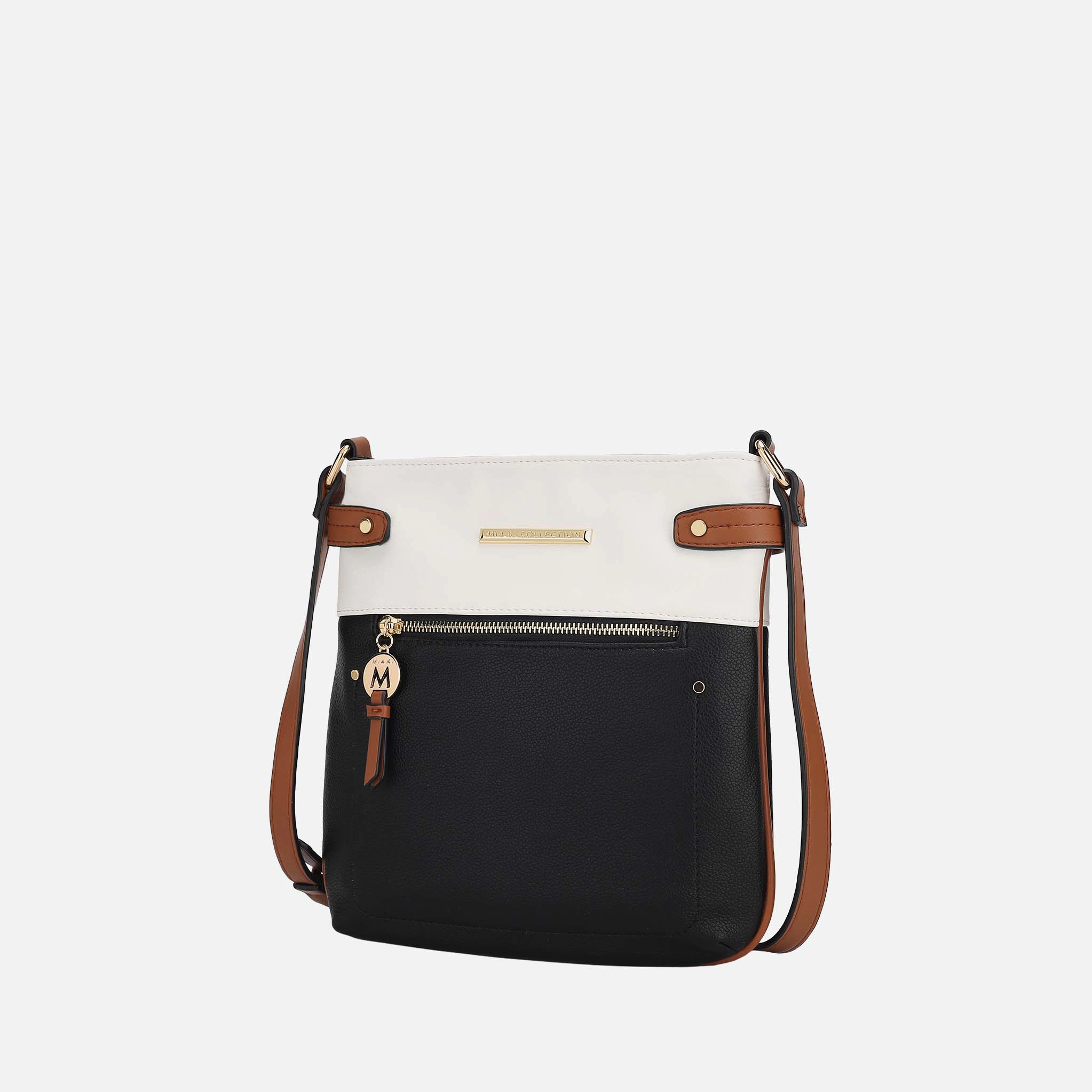 Mia K Collection Camilla Crossbody Bag - Vegan Leather, Gold-Tone Hardware, Adjustable Strap