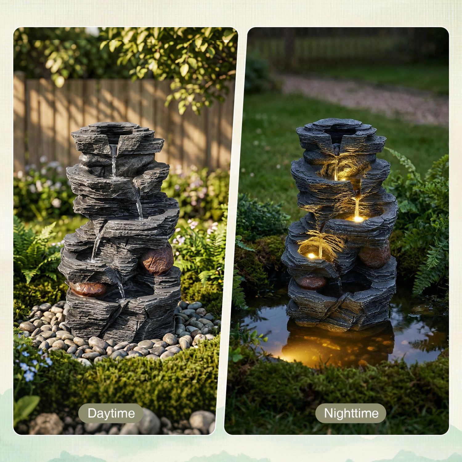 SlickBlue 5 Tier Outdoor Water Fountain with LED Lights