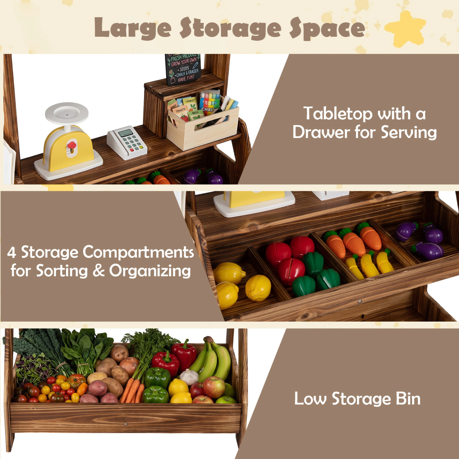 Hivvago 2-in-1 Wooden Mud Kitchen and Market Stand for Kids Outdoor with Planter Box 2 Chalkboards