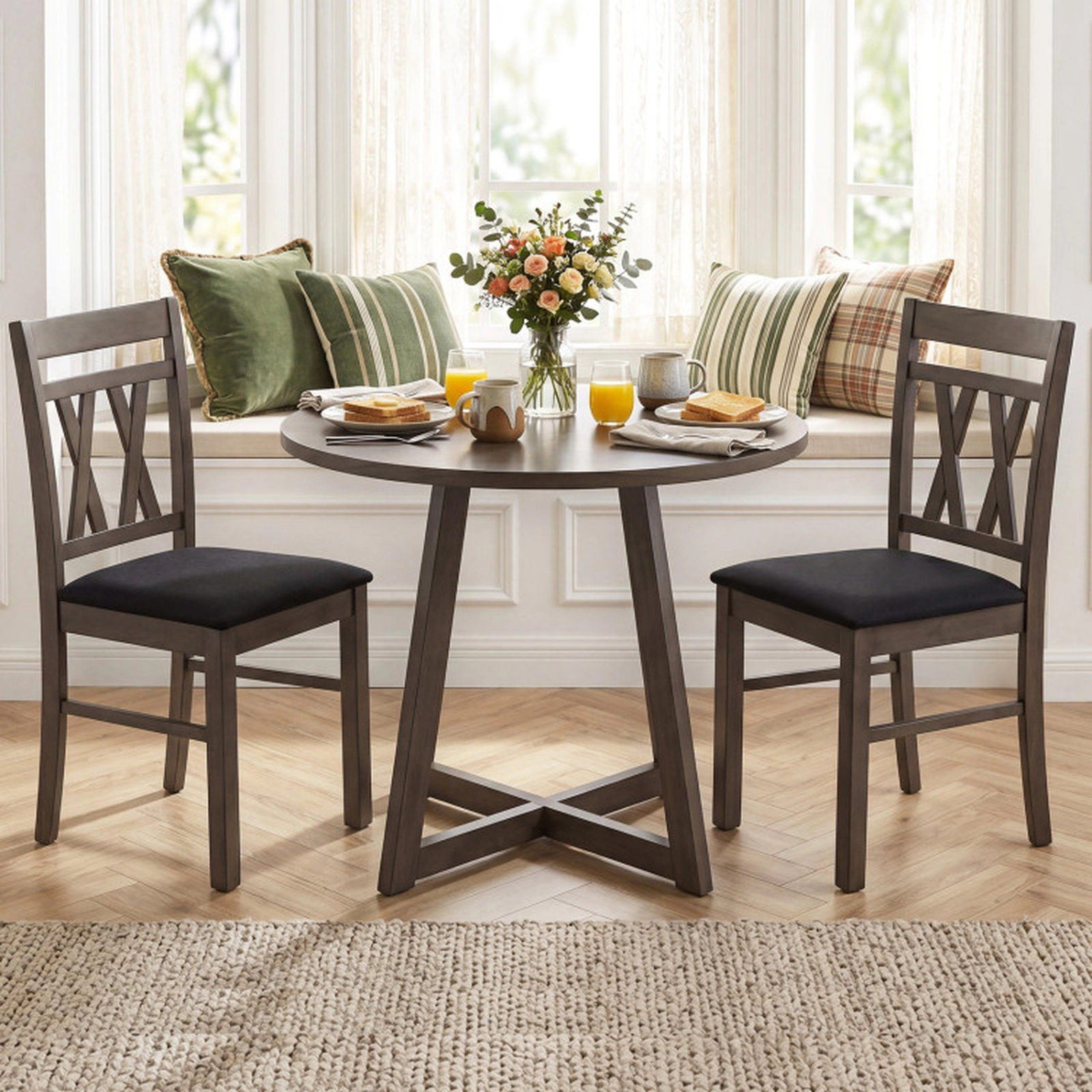 SUGIFT Set of 2 Rustic Gray Upholstered Ladder Back Kitchen Dining Chairs 18-in W 35-in H 330-lb Per Chair