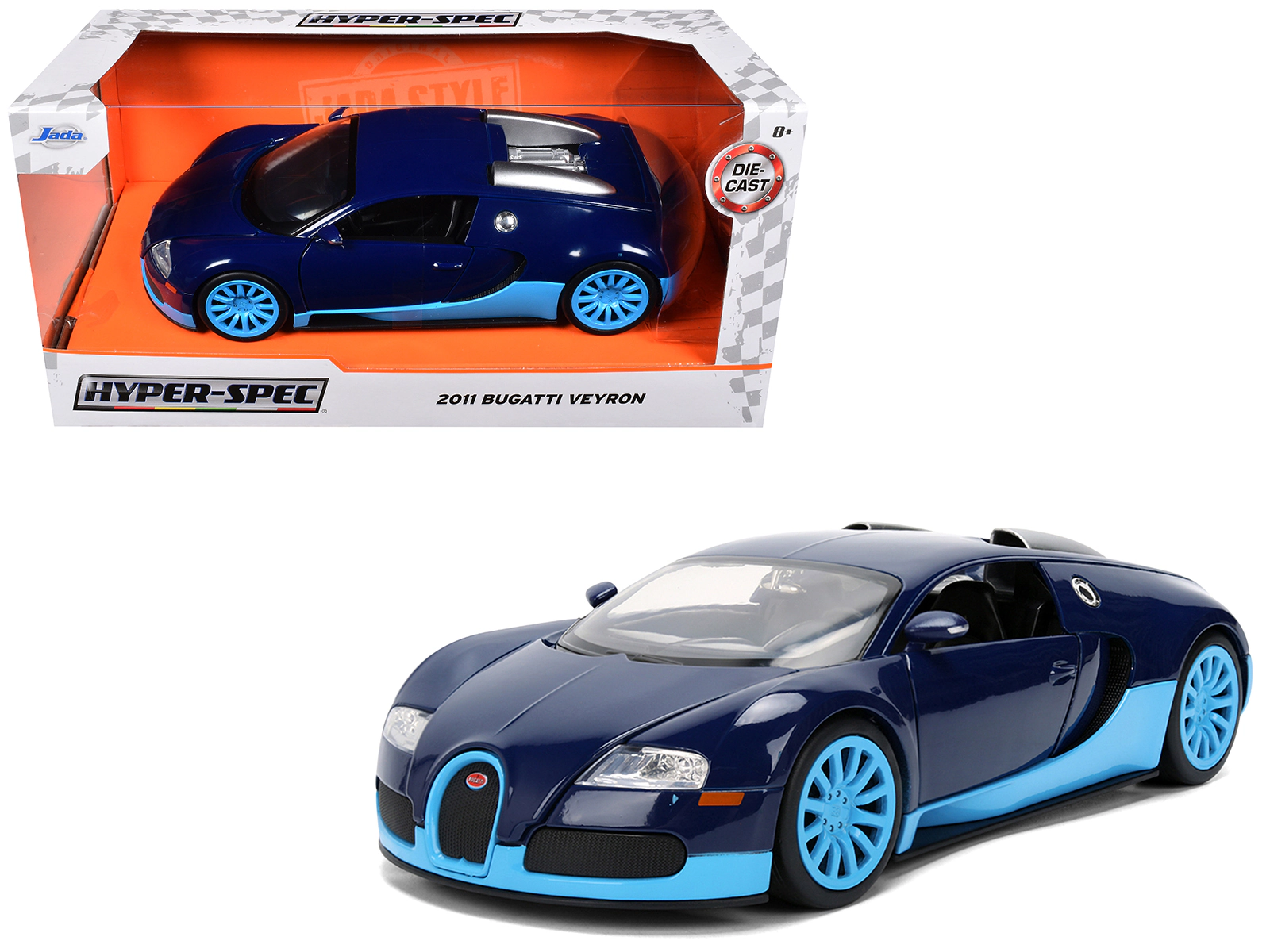 Jada 2011 Bugatti Veyron Dark Blue with Light Blue Accents "Hyper-Spec" Series 1/24 Diecast Model Car by Jada