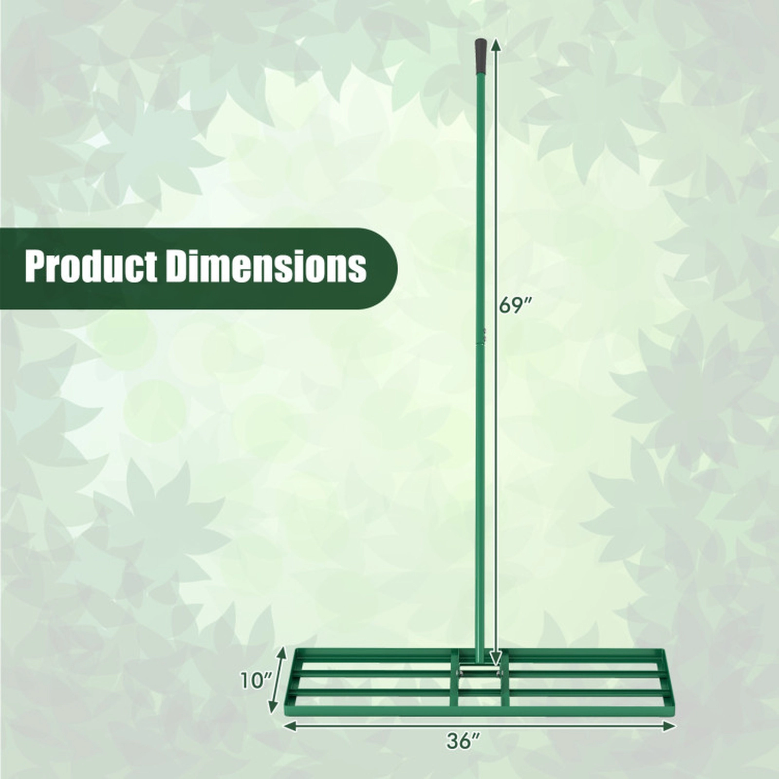 SUGIFT 36 x 10 in Lawn Leveling Rake Multi-Tool with 67-in Ergonomic Handle 13-lb Net Weight Black Silver 1-Piece