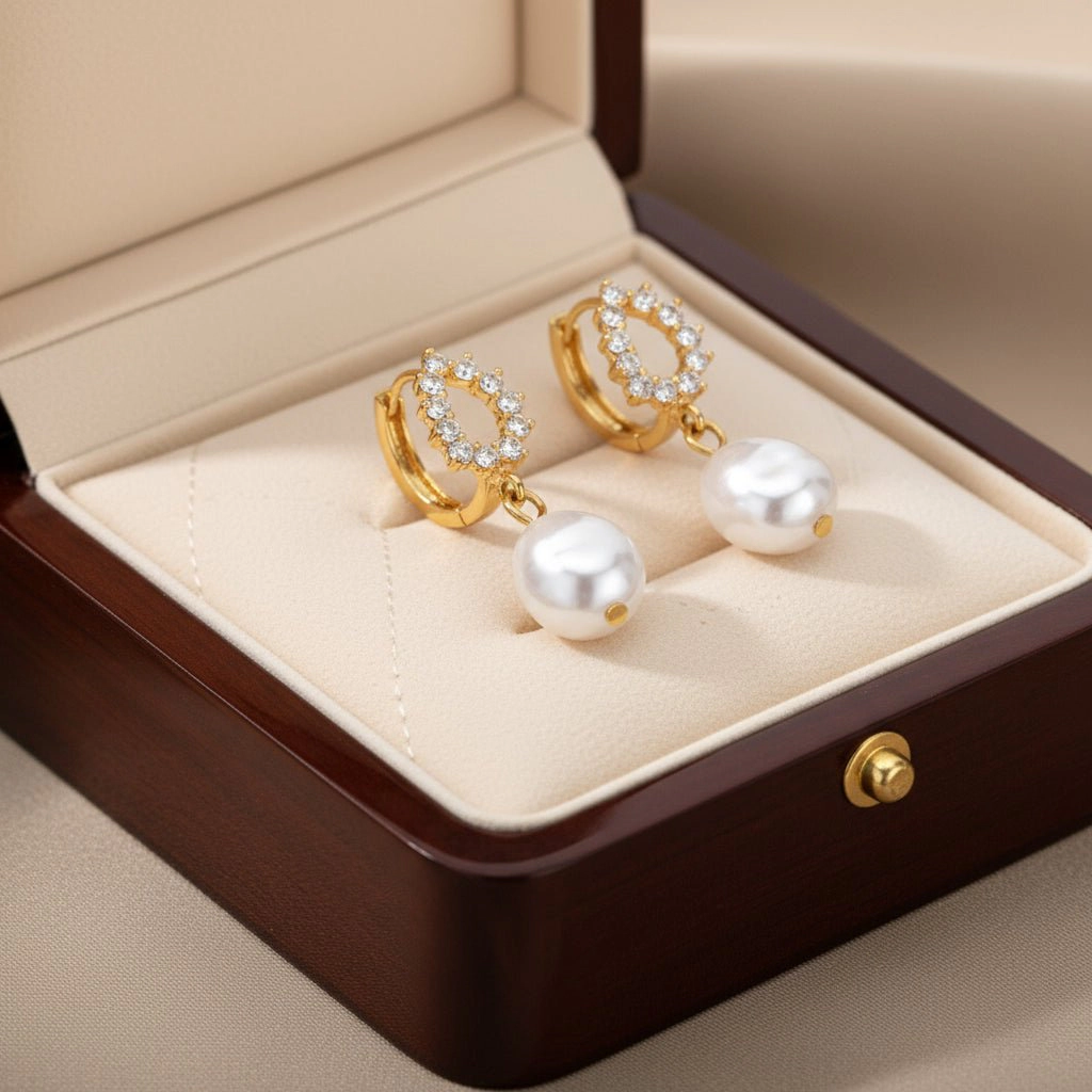 DressAtR Women's Zircon 18K Gold Plated Drop Earrings