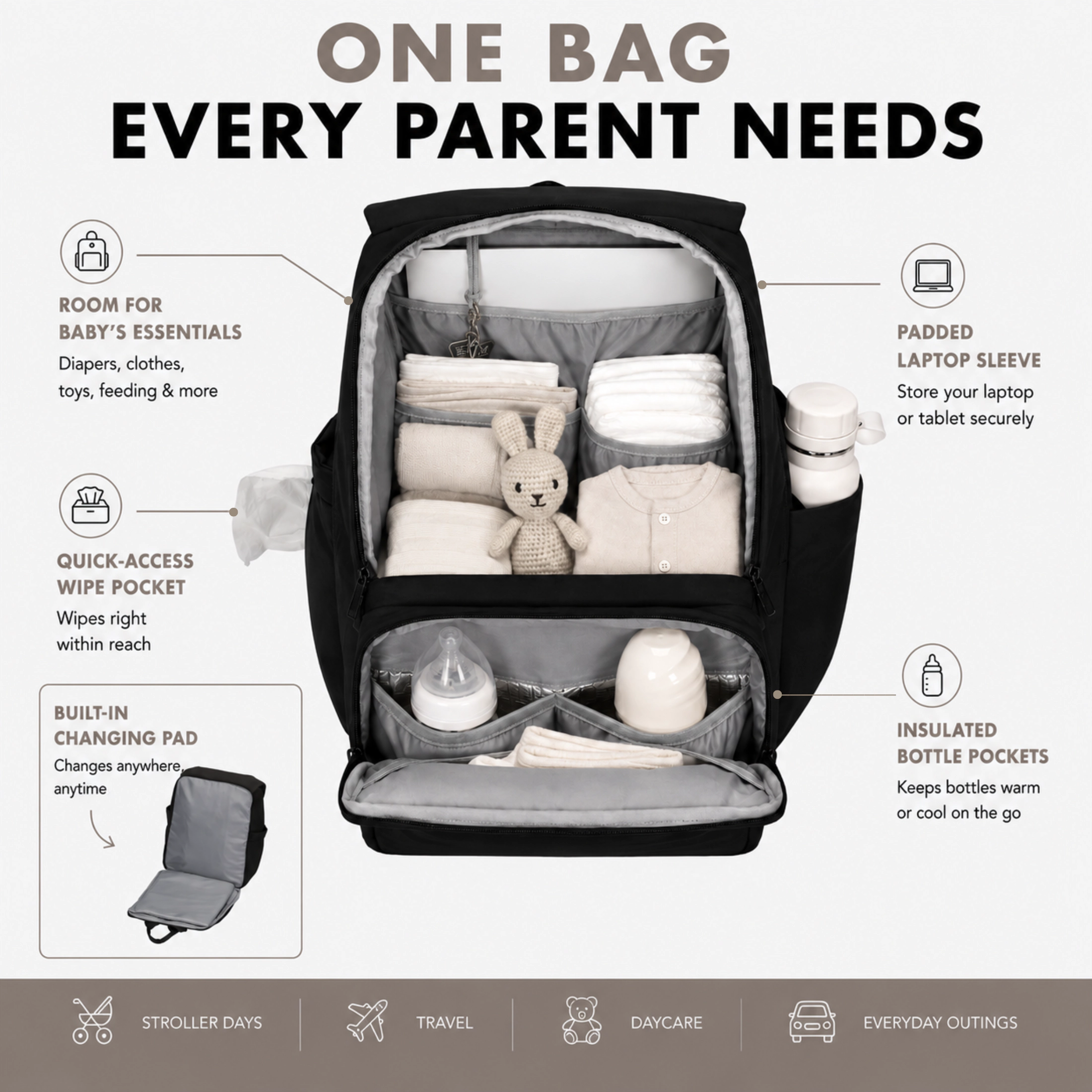 Hynes Eagle Unisex Motion All-in-One Diaper Backpack