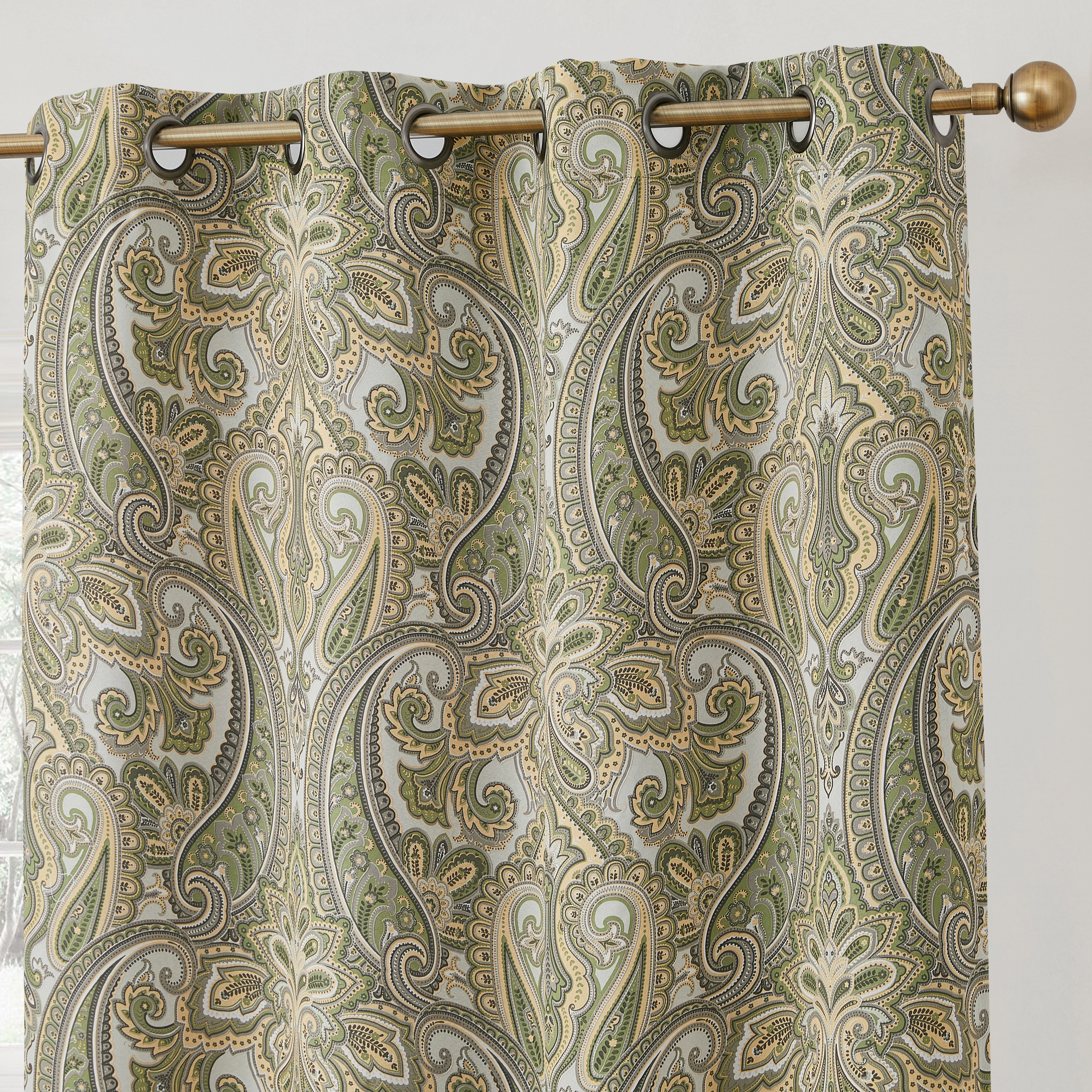 HLC.ME Paris Paisley Decorative Print Damask Pattern Semi-Blackout Room Darkening Grommet Panels - Set of 2