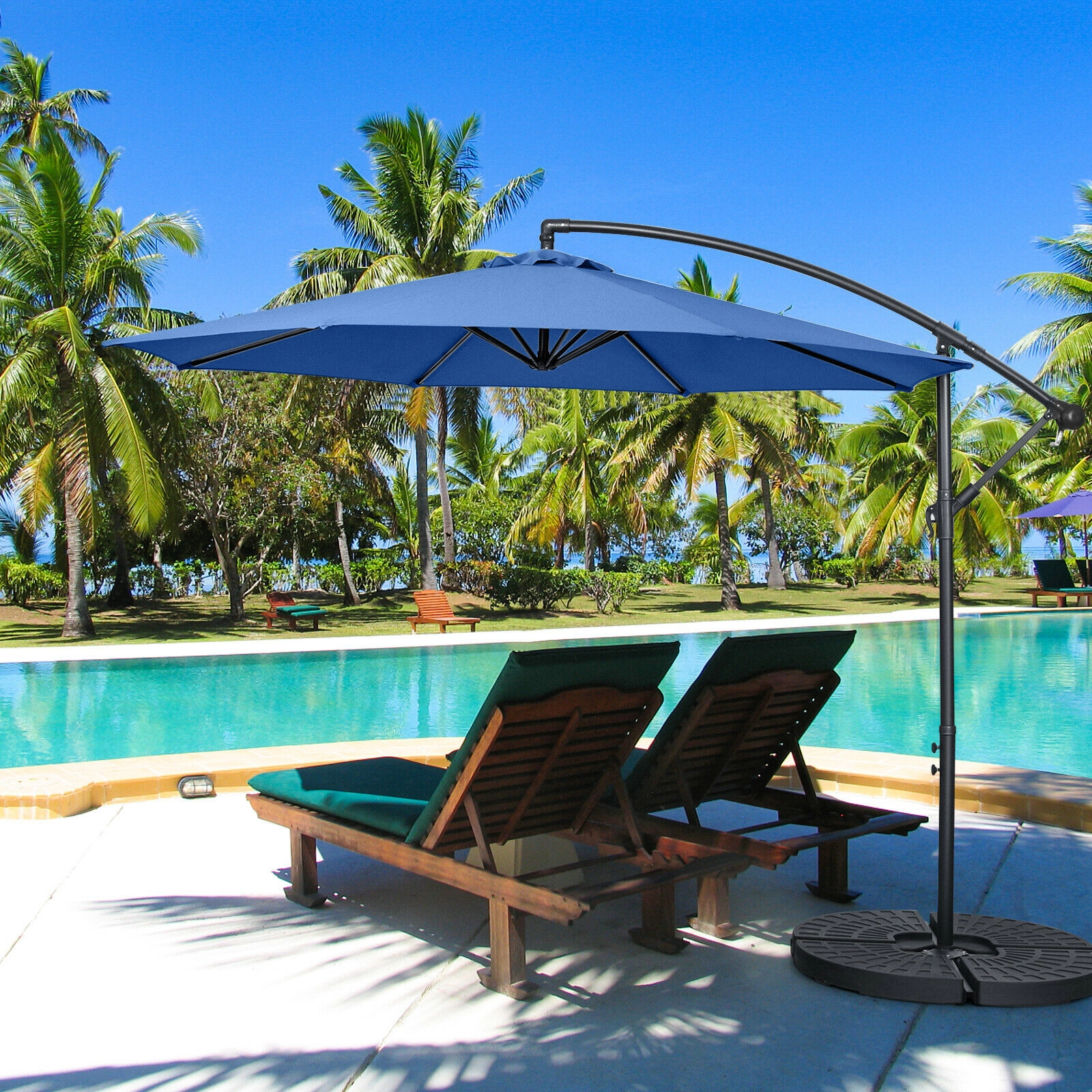 SUGIFT 10-ft Red Offset Cantilever Patio Umbrella with 8 Iron Ribs Crank Lift and Cross Base 8-ft H