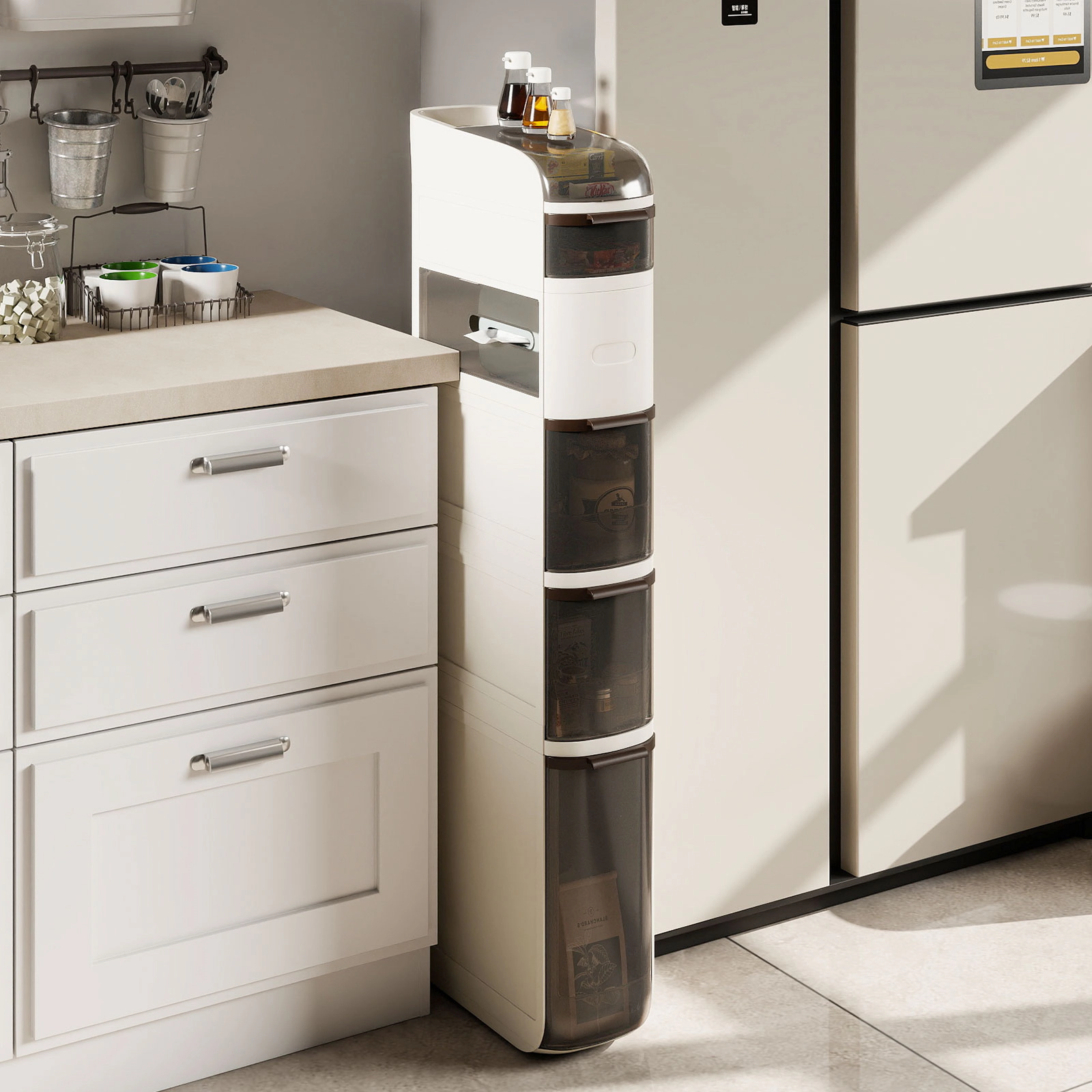 SlickBlue Slim Bathroom Storage Cabinet with Drawers and Wheels
