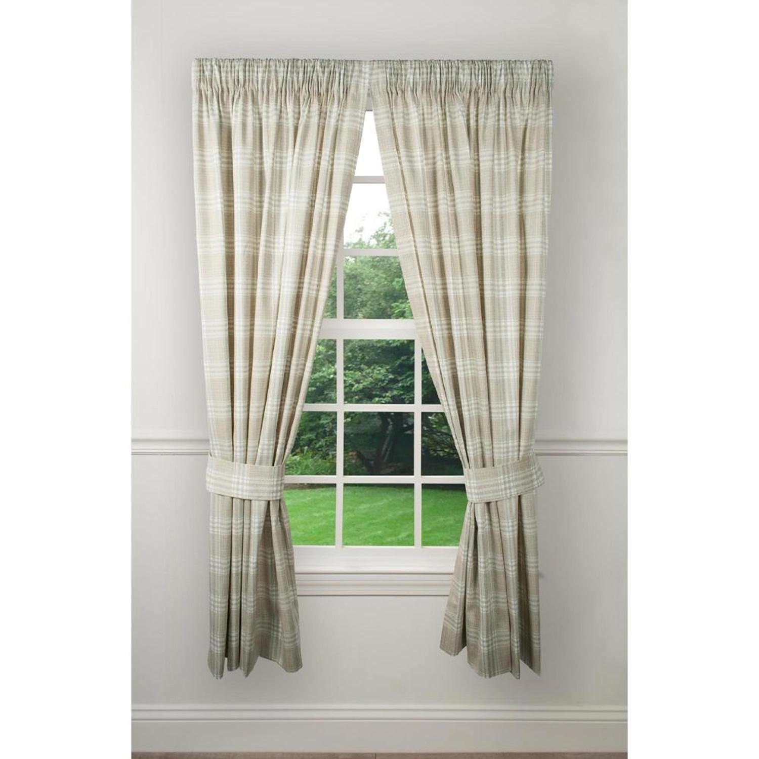 Ellis Curtain Bartlett Unlined 2-Piece Window Curtain Tailored Panels Pair With Ties - 90x63" Natural