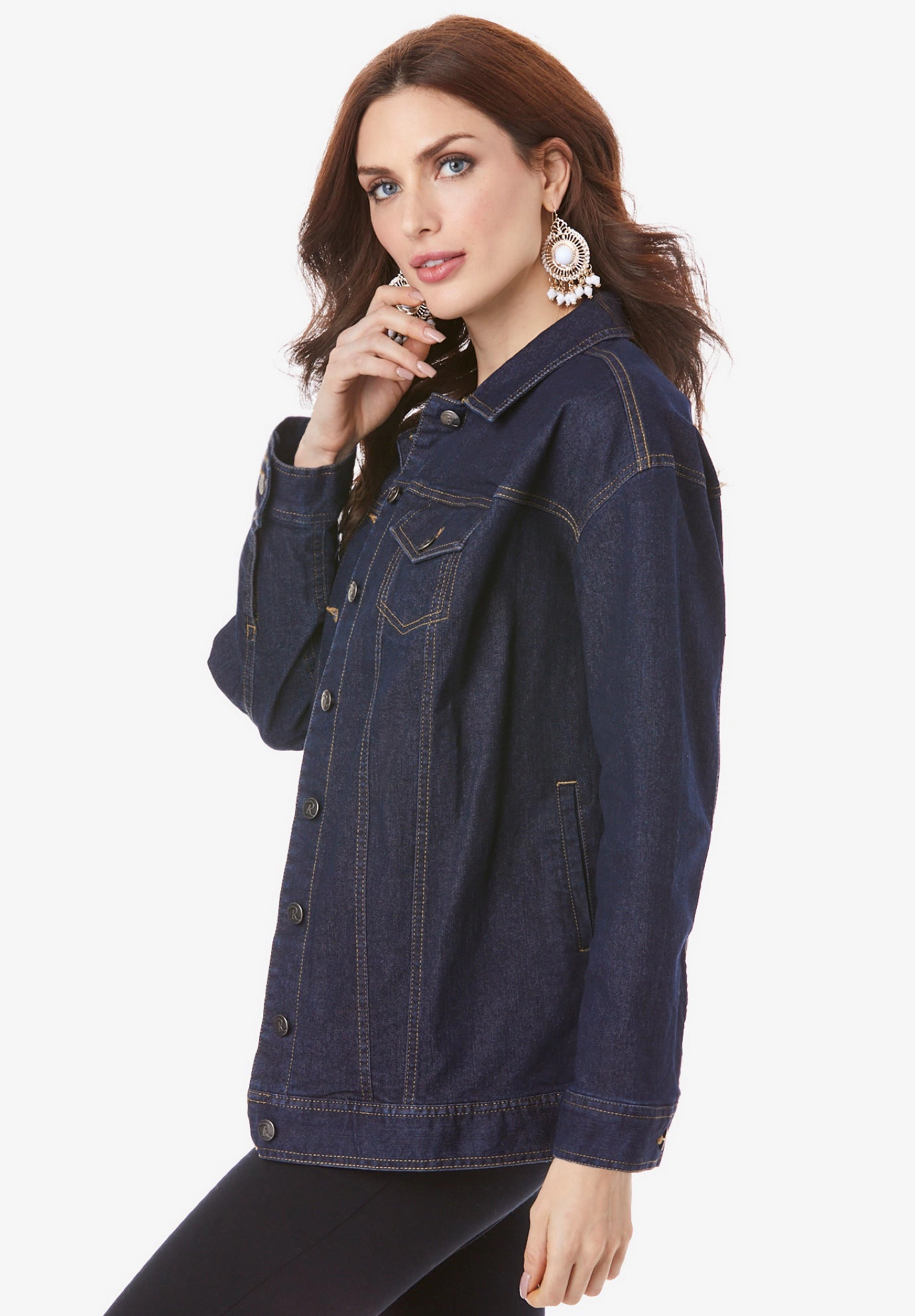 Roaman's Women's Plus Boyfriend Stretch Denim Jacket