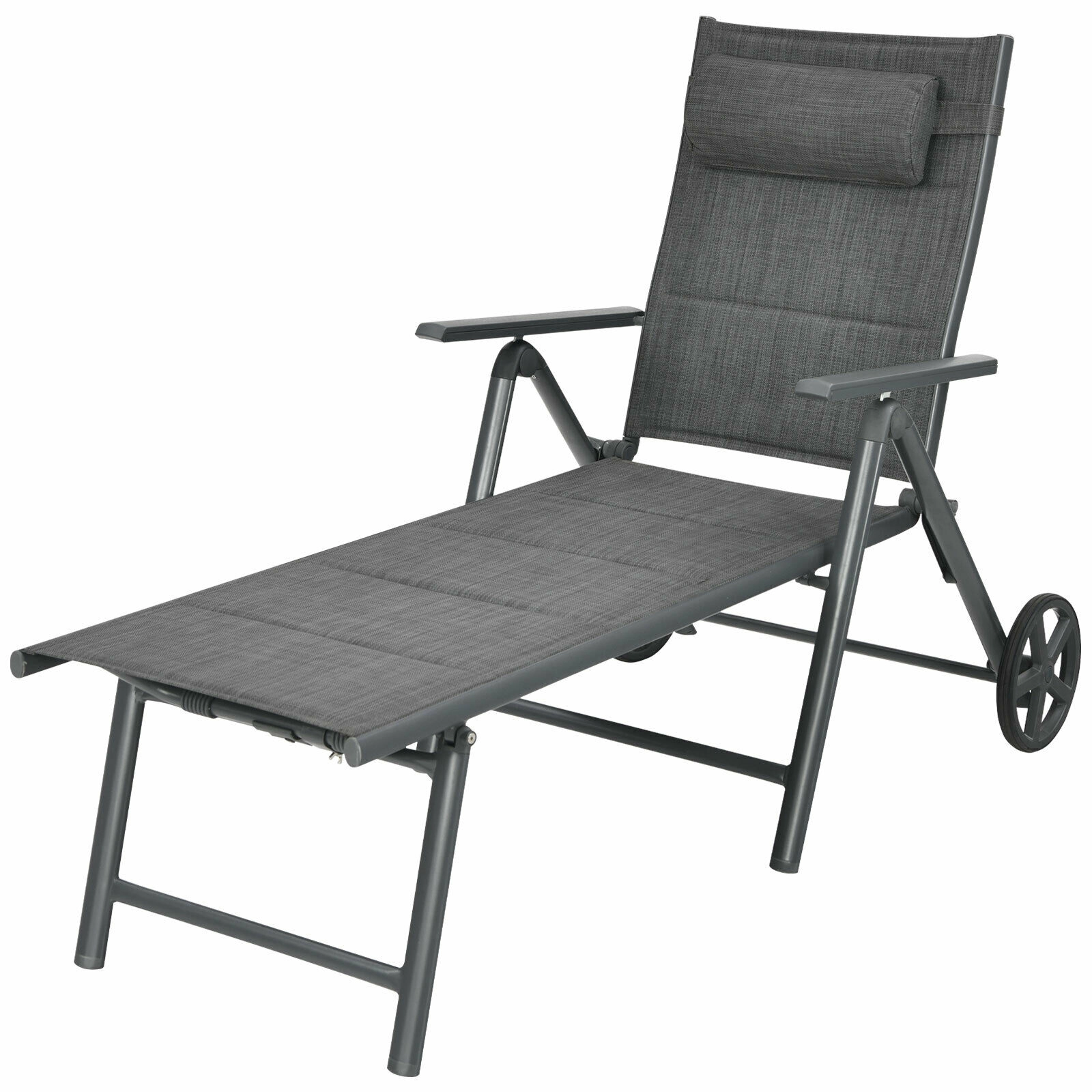 SUGIFT Adjustable Aluminum Patio Reclining Chaise Lounge Chair with Wheels 330-lb Capacity Gray