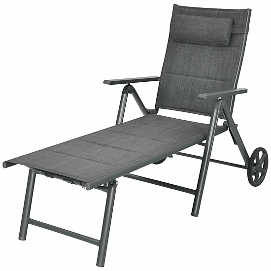 SUGIFT Adjustable Aluminum Patio Reclining Chaise Lounge Chair with Wheels 330-lb Capacity Gray