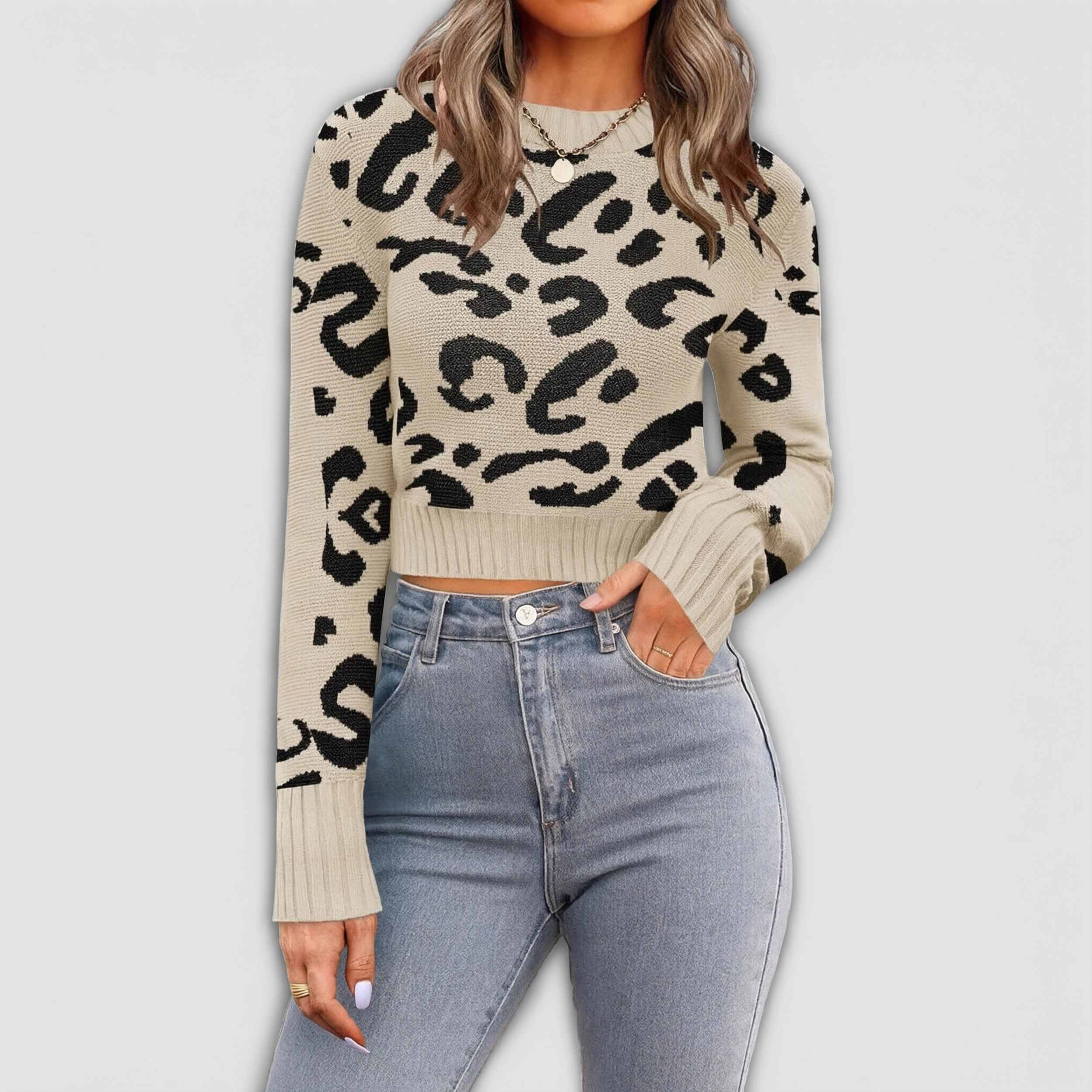 Zeagoo Women's Crewneck Cropped Long Sleeve Ribbed Knit Pullover