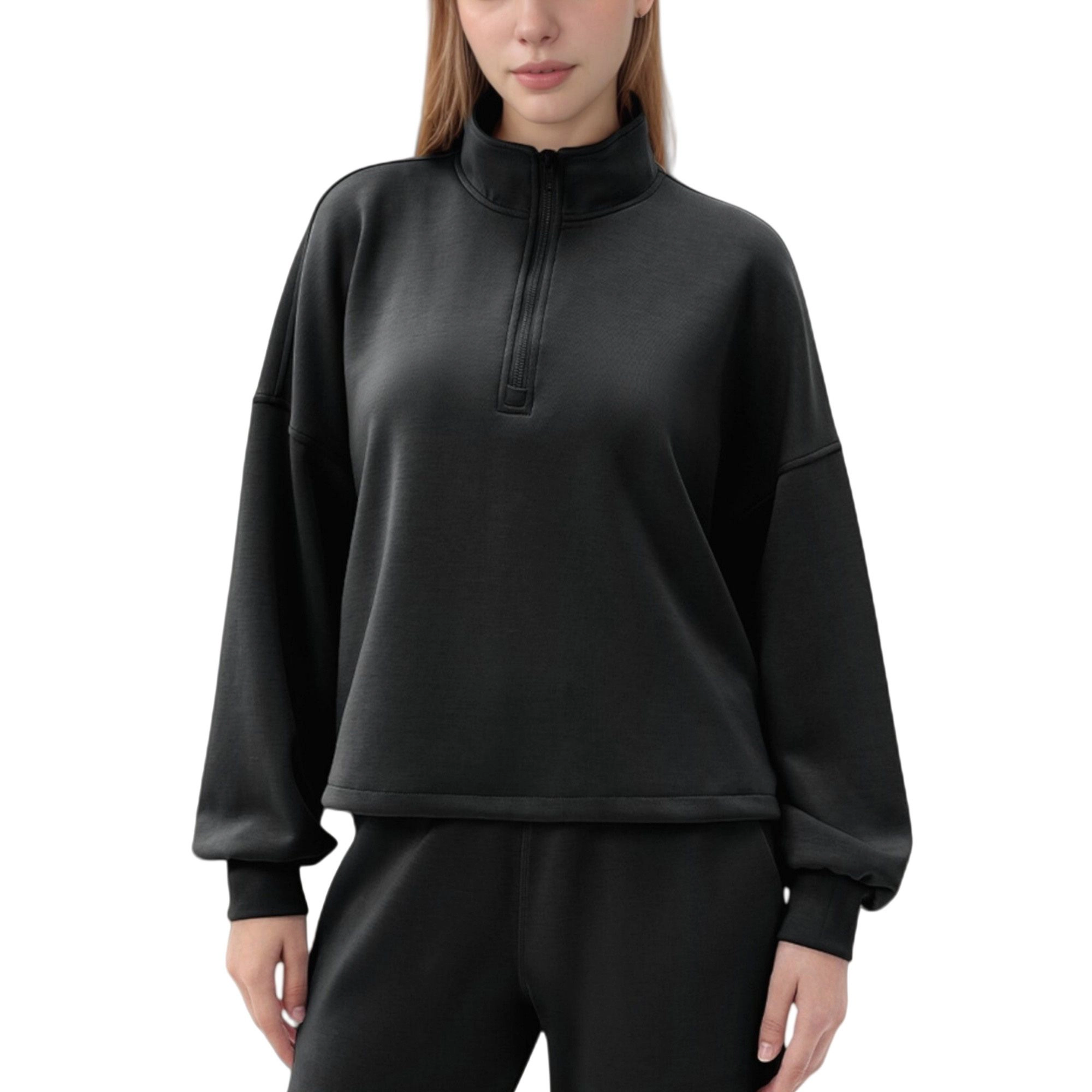 Anna-Kaci Women's Long Sleeve Half-Zip Pullover Top with High Collar and Relaxed Fit