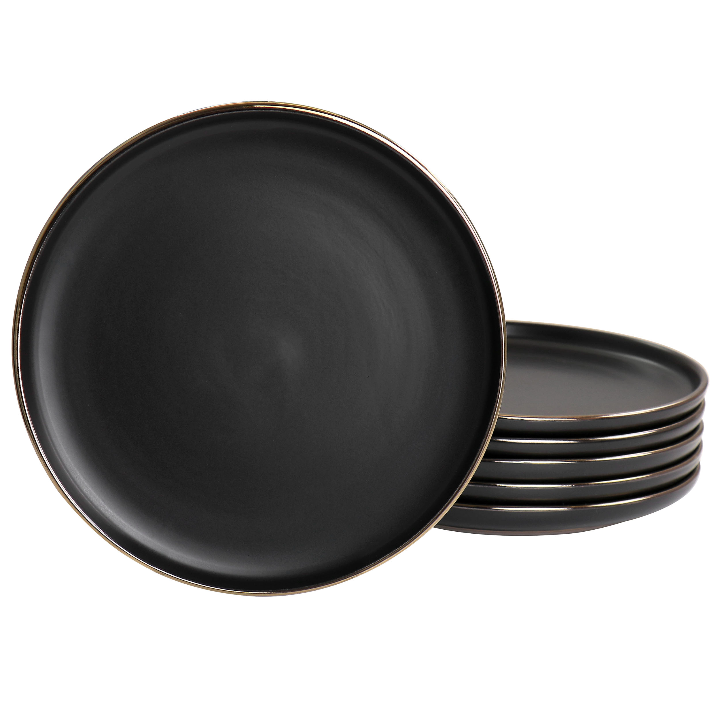 Elama 6 Piece Stoneware Salad Plate Set Matte with Gold Rim