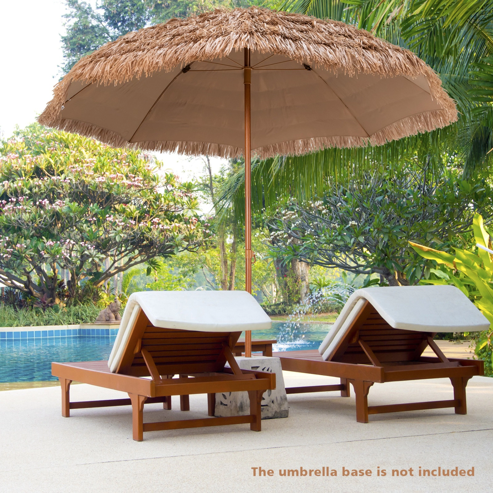 SUGIFT 8-ft Natural Thatched Tiki Hawaiian Hula Patio Beach Umbrella with 7-Layer Thatch and 8 Steel Ribs