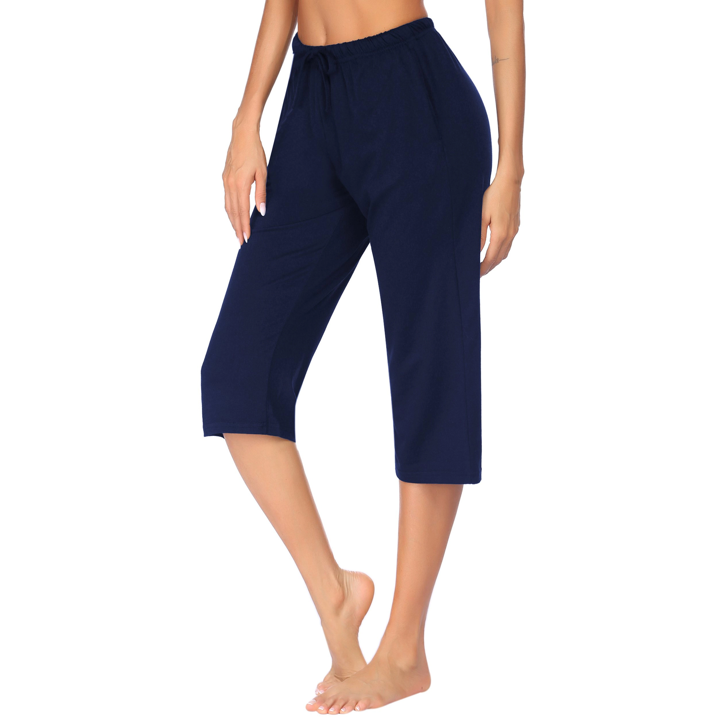 Ekouaer Women's Capri Pajama Pants Solid Drawstring Comfy Pj Bottoms With Pockets